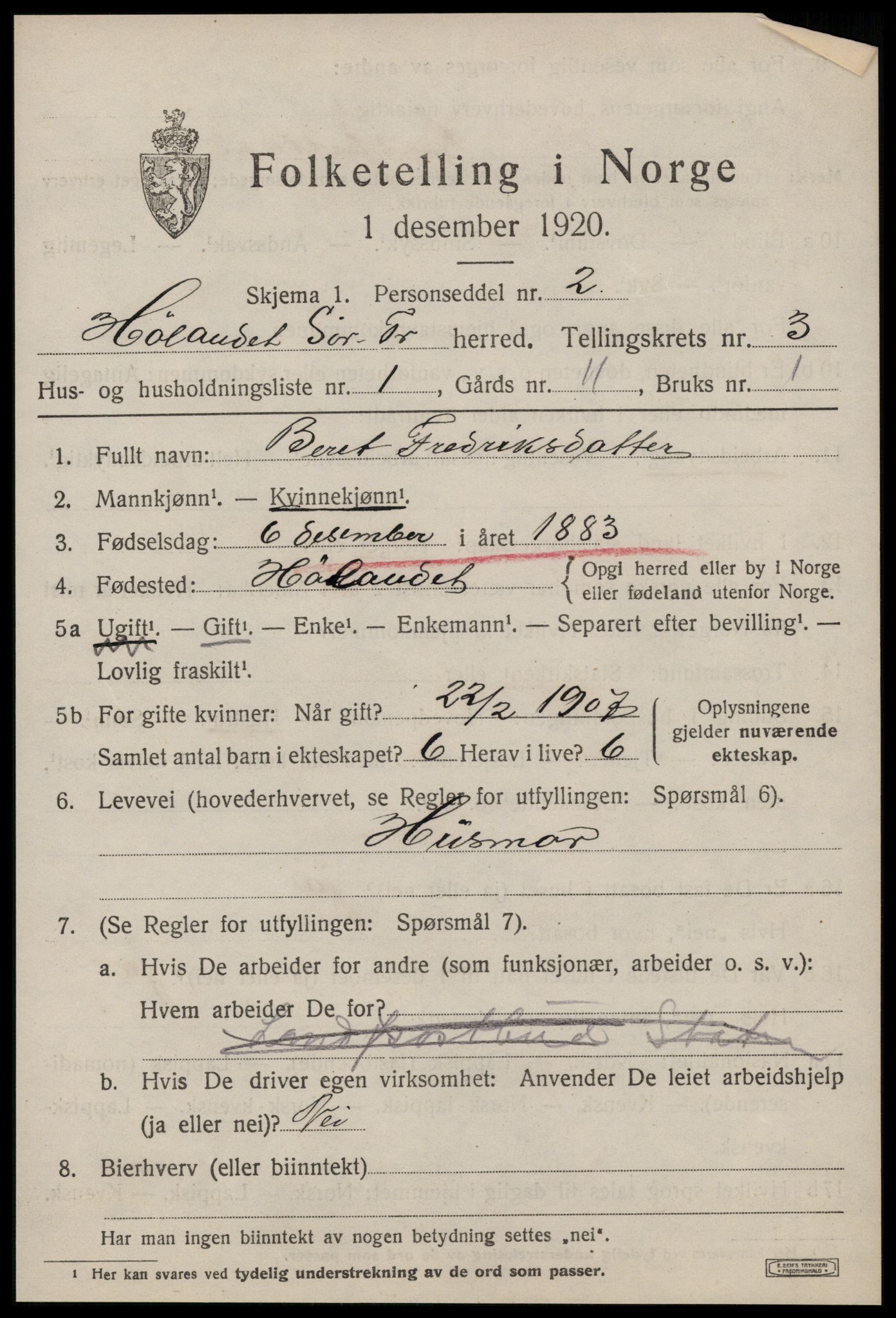 SAT, 1920 census for Hølonda, 1920, p. 1155