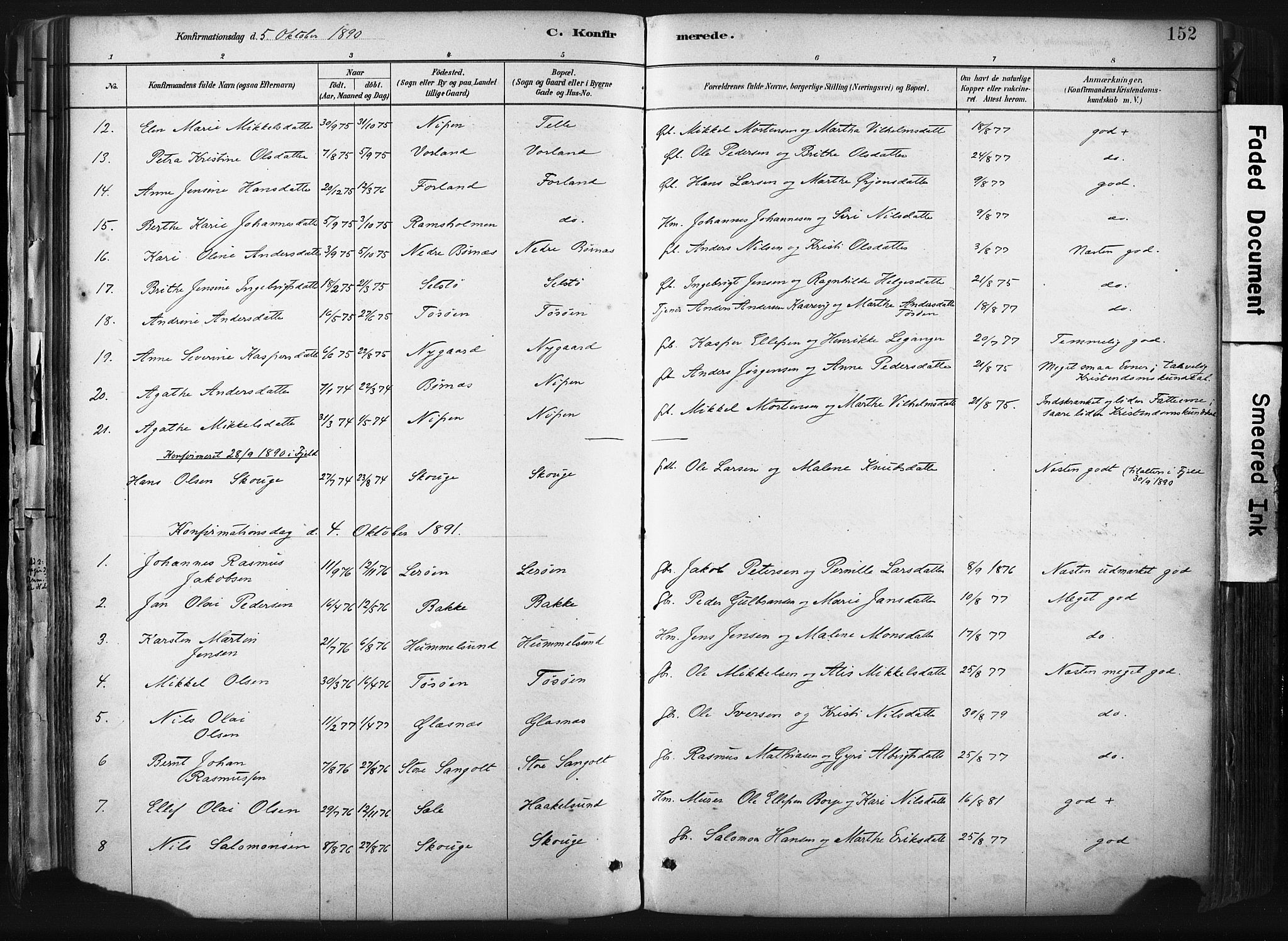 Sund sokneprestembete, SAB/A-99930: Parish register (official) no. B 1, 1882-1907, p. 152