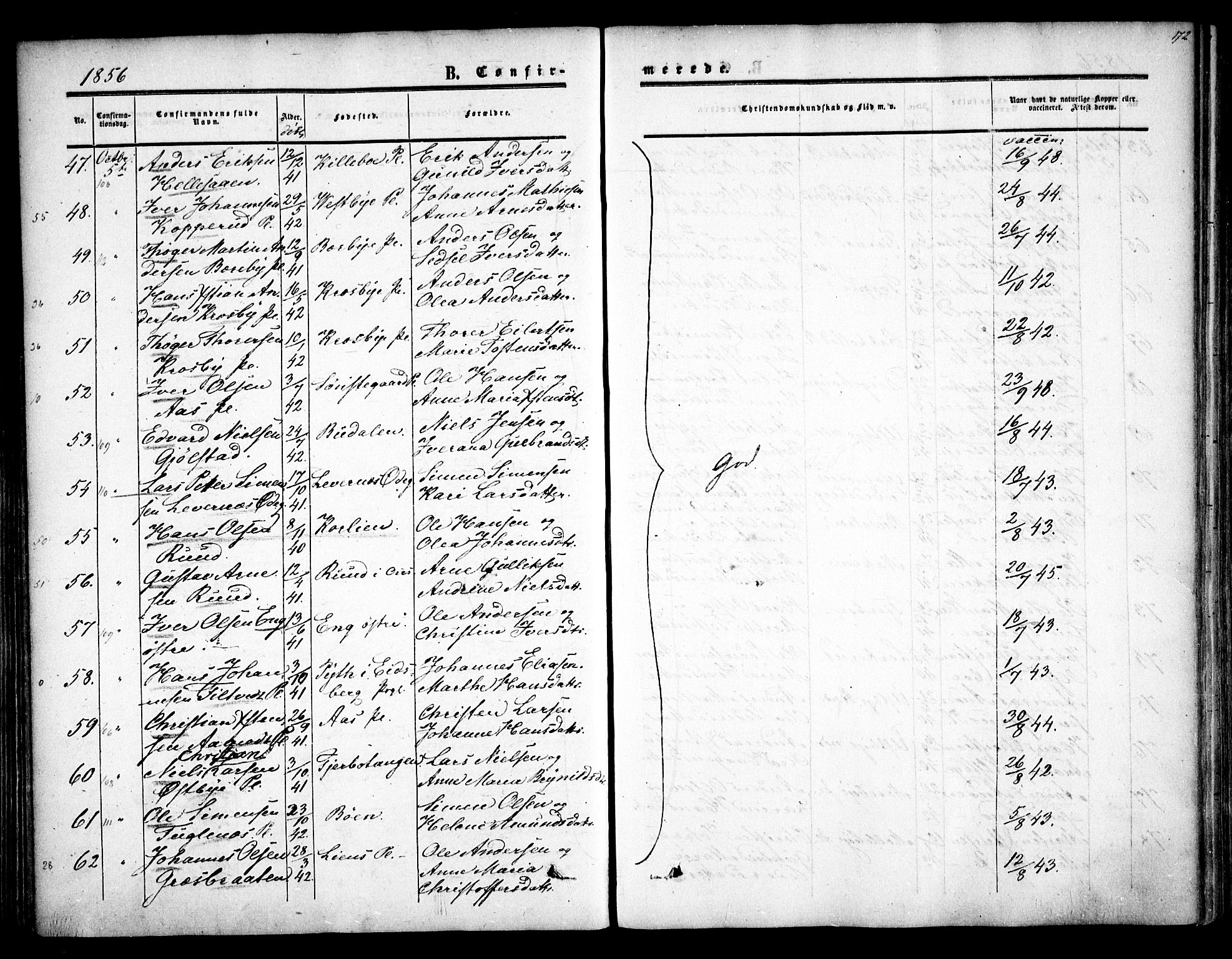 Rakkestad prestekontor Kirkebøker, AV/SAO-A-2008/F/Fa/L0009: Parish register (official) no. I 9, 1850-1856, p. 172