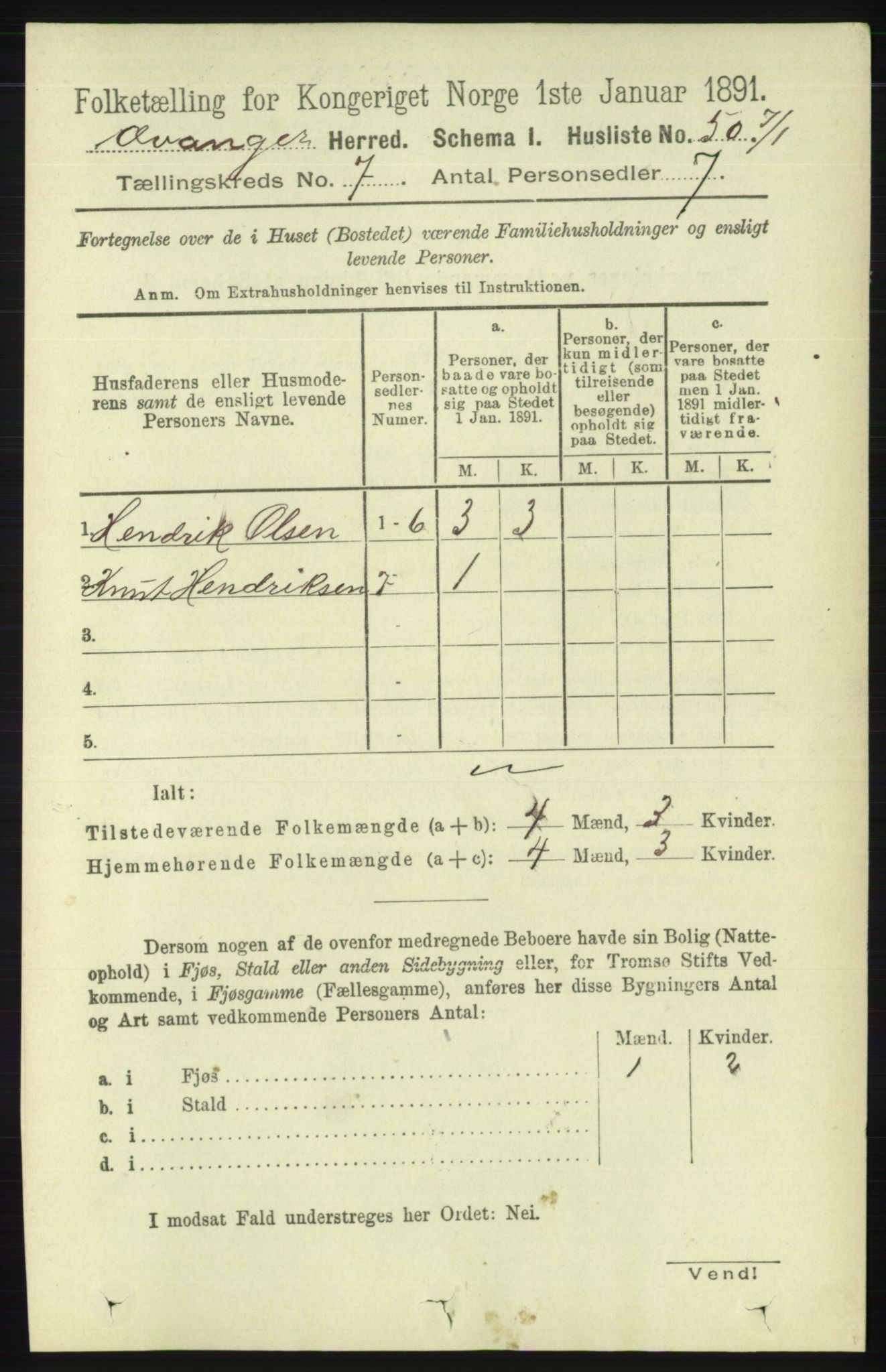 RA, 1891 census for 1237 Evanger, 1891, p. 1867