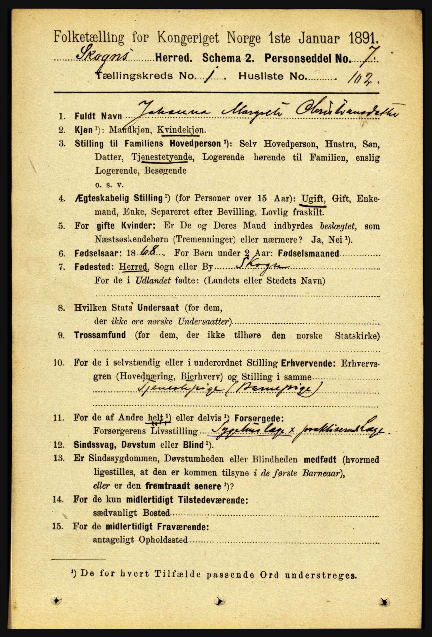 RA, 1891 census for 1719 Skogn, 1891, p. 722