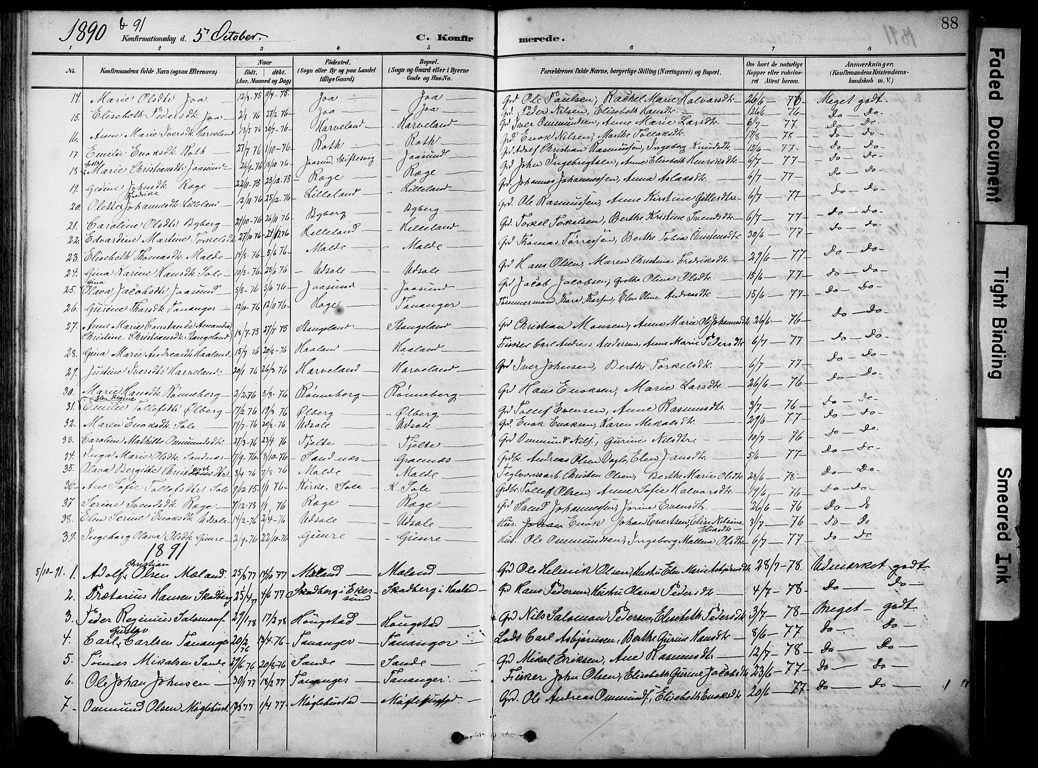 Håland sokneprestkontor, SAST/A-101802/001/30BA/L0012: Parish register (official) no. A 11, 1889-1900, p. 88