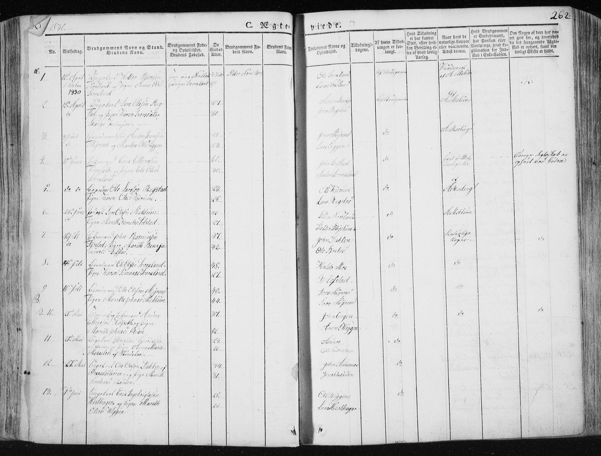 Ministerialprotokoller, klokkerbøker og fødselsregistre - Sør-Trøndelag, SAT/A-1456/665/L0771: Parish register (official) no. 665A06, 1830-1856, p. 262