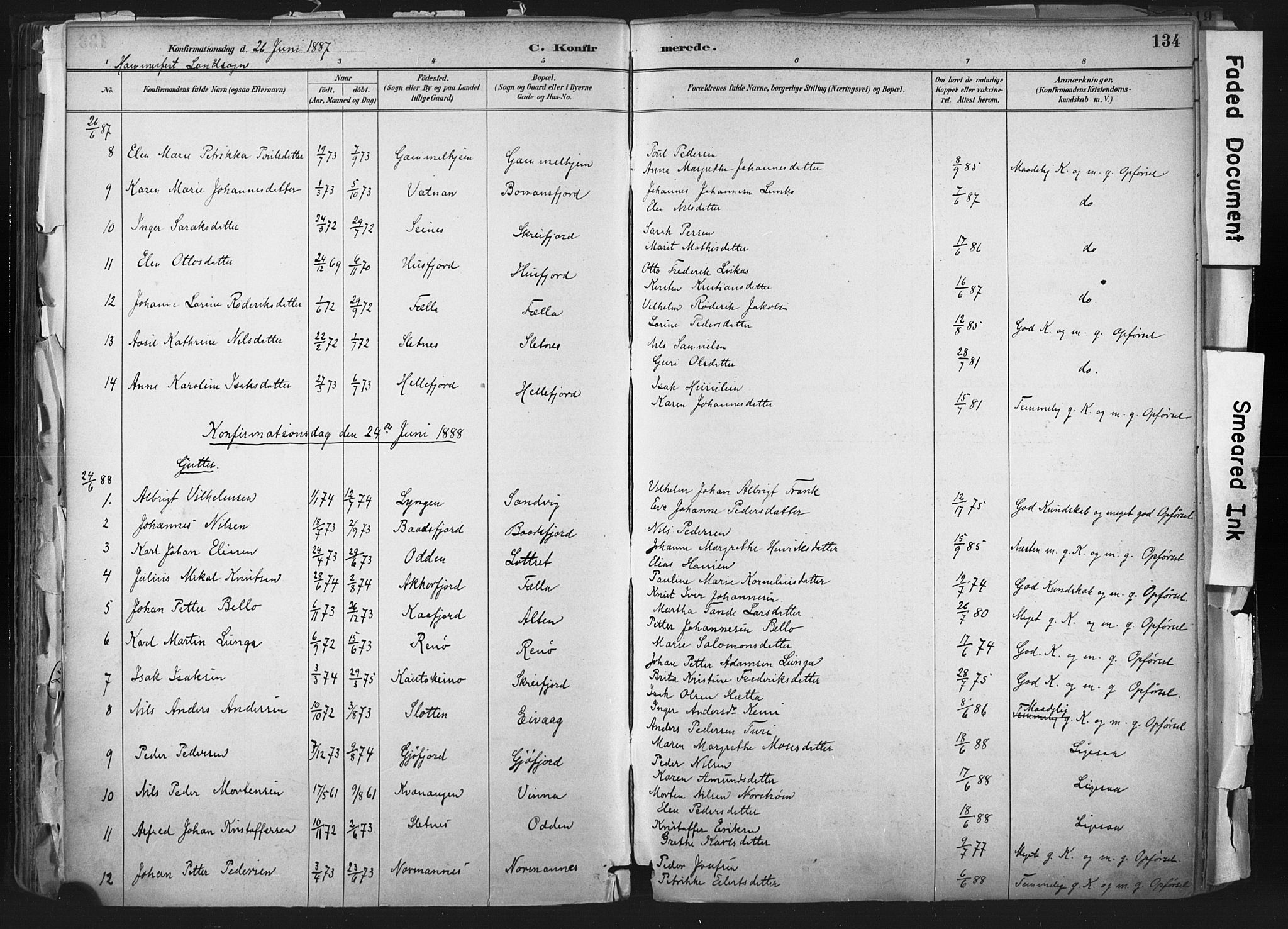 Hammerfest sokneprestkontor, SATØ/S-1347: Parish register (official) no. 11 /1, 1885-1897, p. 134