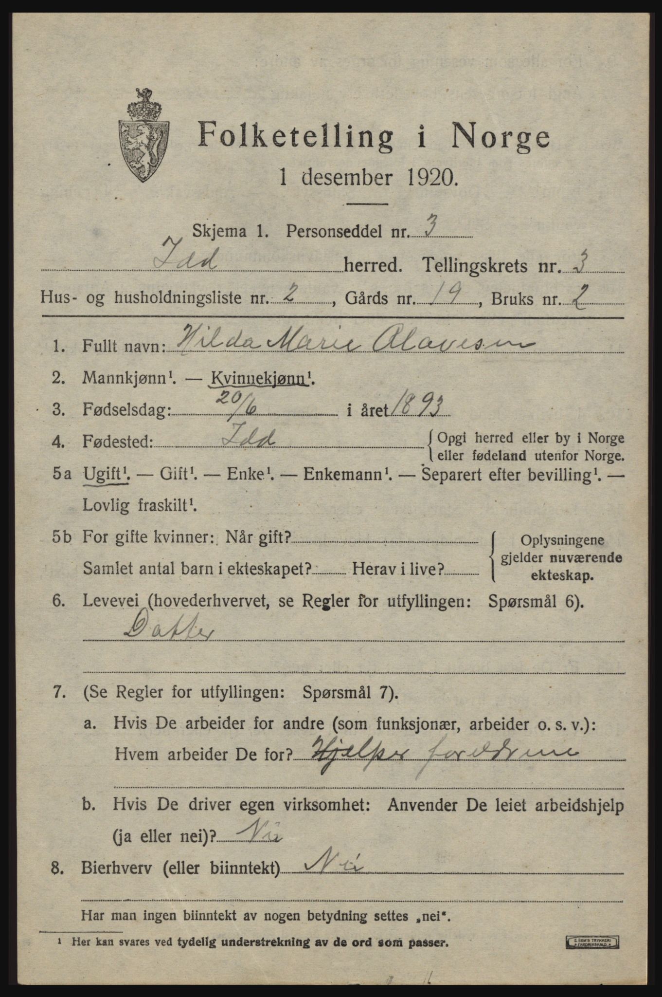 SAO, 1920 census for Idd, 1920, p. 4032