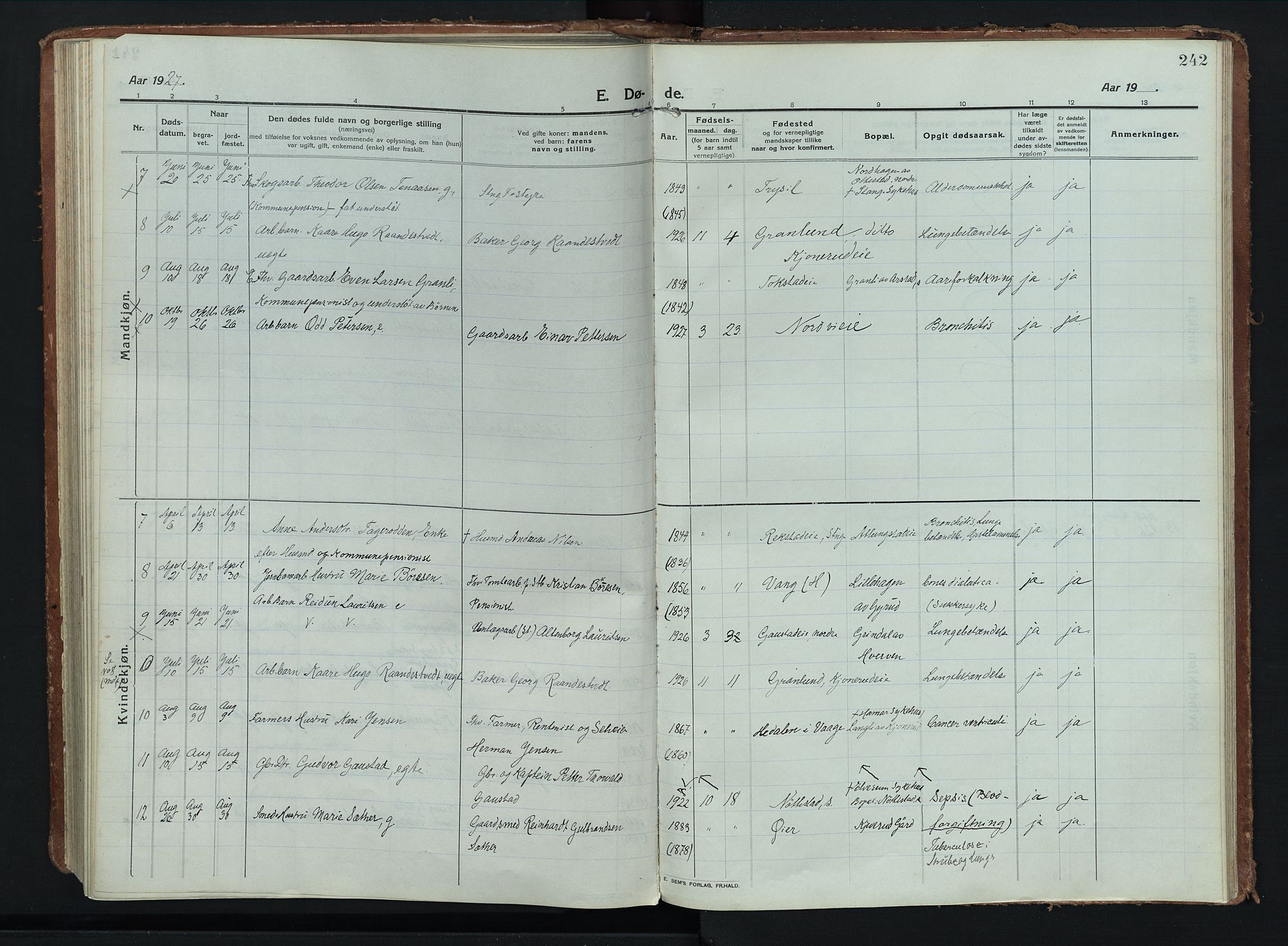 Stange prestekontor, AV/SAH-PREST-002/K/L0028: Parish register (official) no. 28, 1913-1932, p. 242