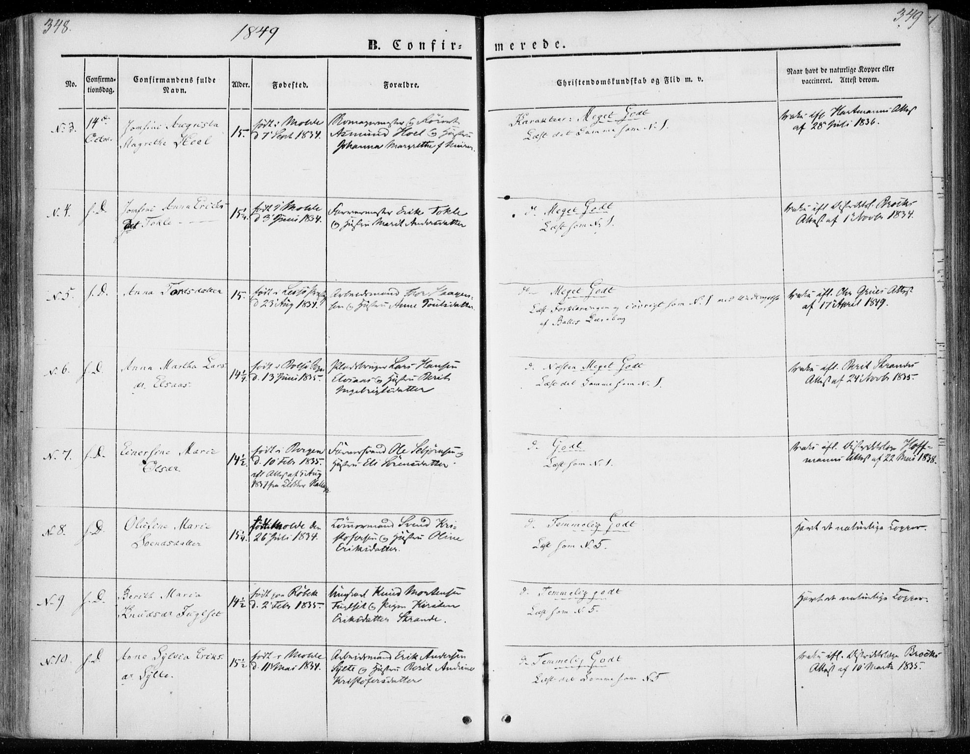 Ministerialprotokoller, klokkerbøker og fødselsregistre - Møre og Romsdal, SAT/A-1454/558/L0689: Parish register (official) no. 558A03, 1843-1872, p. 348-349