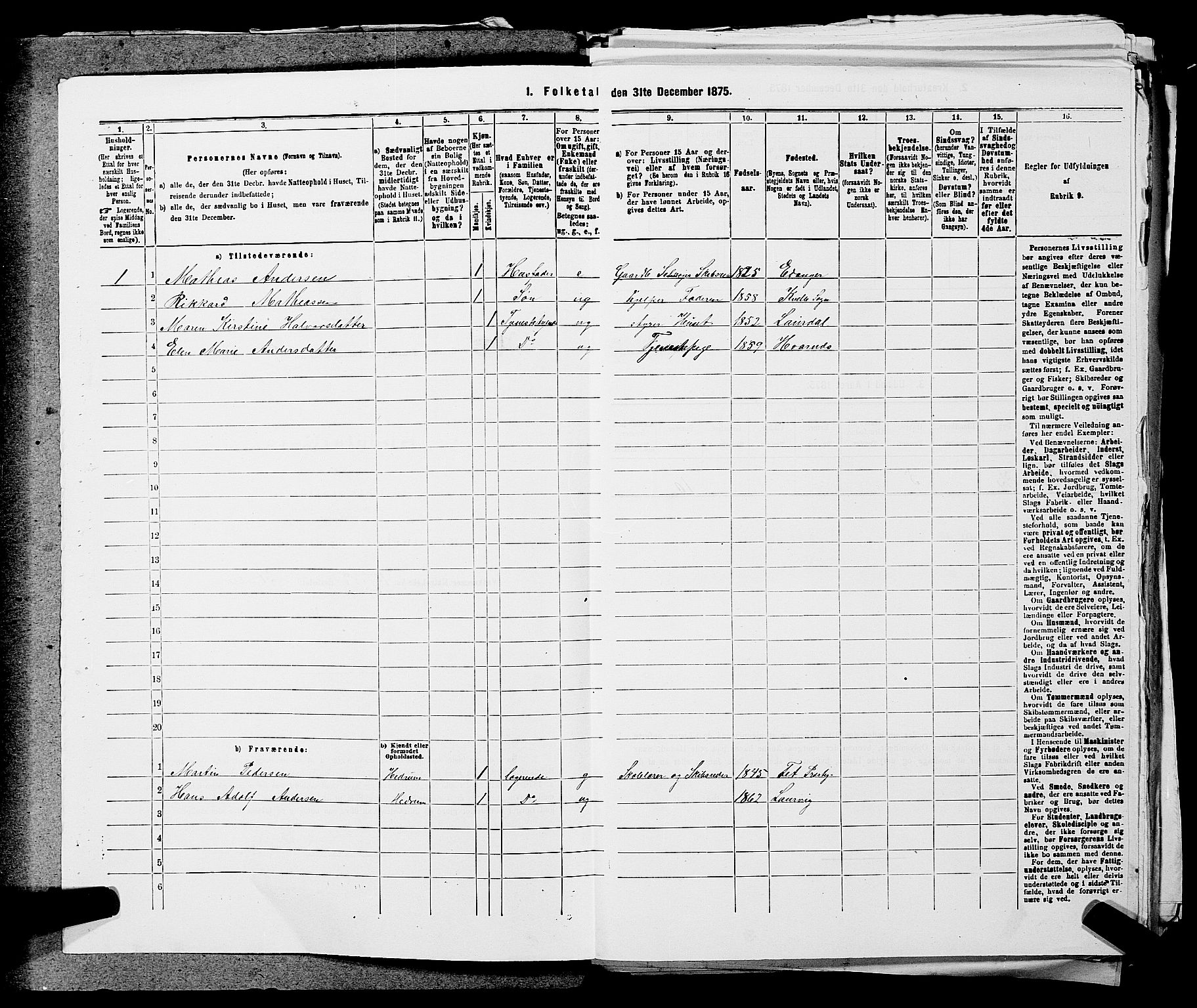 SAKO, 1875 census for 0727P Hedrum, 1875, p. 839