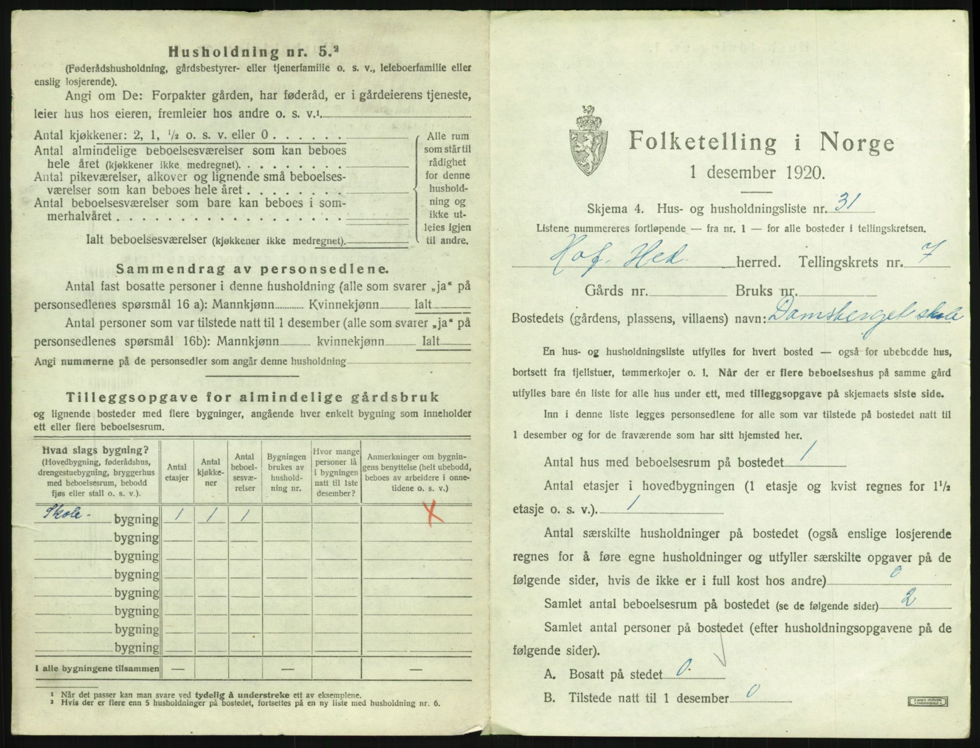 SAH, 1920 census for Hof, 1920, p. 1259