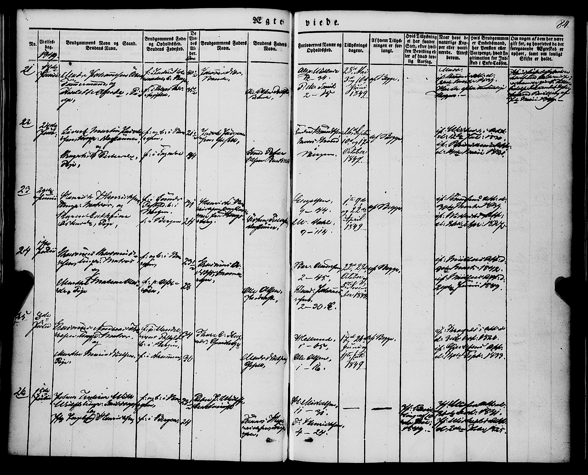 Nykirken Sokneprestembete, AV/SAB-A-77101/H/Haa/L0031: Parish register (official) no. D 1, 1834-1861, p. 84