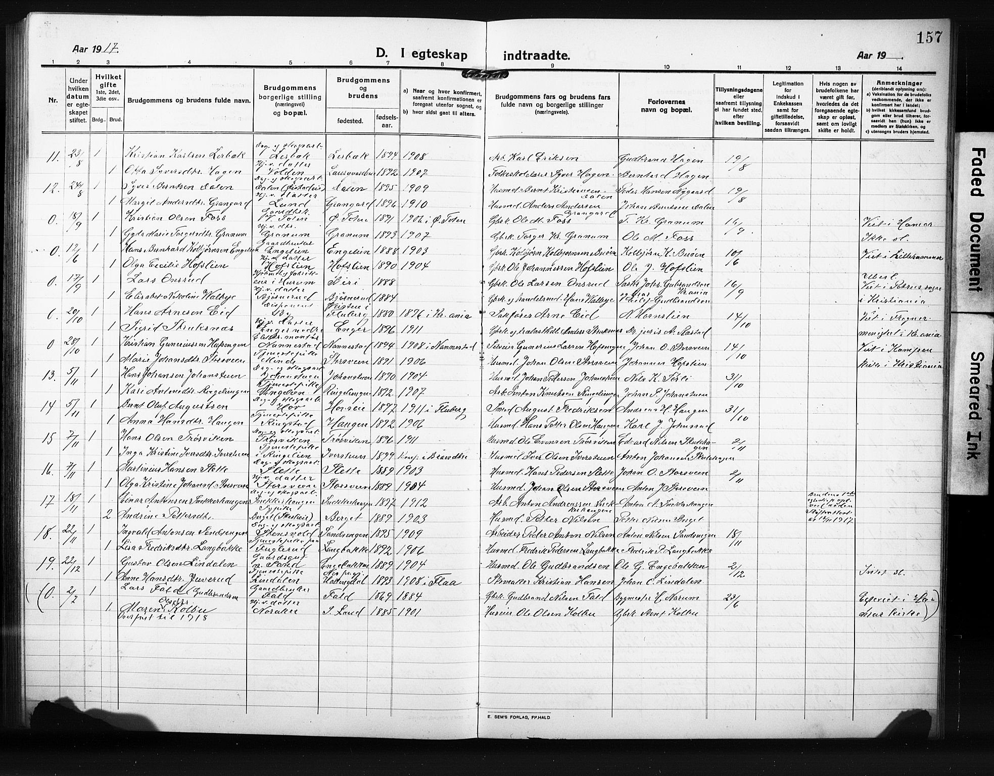 Søndre Land prestekontor, AV/SAH-PREST-122/L/L0007: Parish register (copy) no. 7, 1915-1932, p. 157