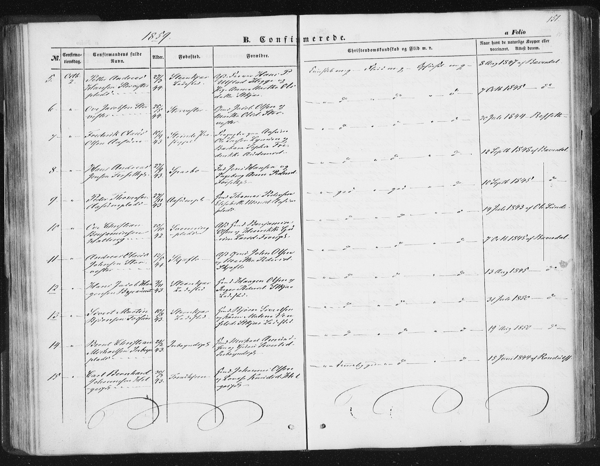 Ministerialprotokoller, klokkerbøker og fødselsregistre - Nord-Trøndelag, AV/SAT-A-1458/746/L0446: Parish register (official) no. 746A05, 1846-1859, p. 151