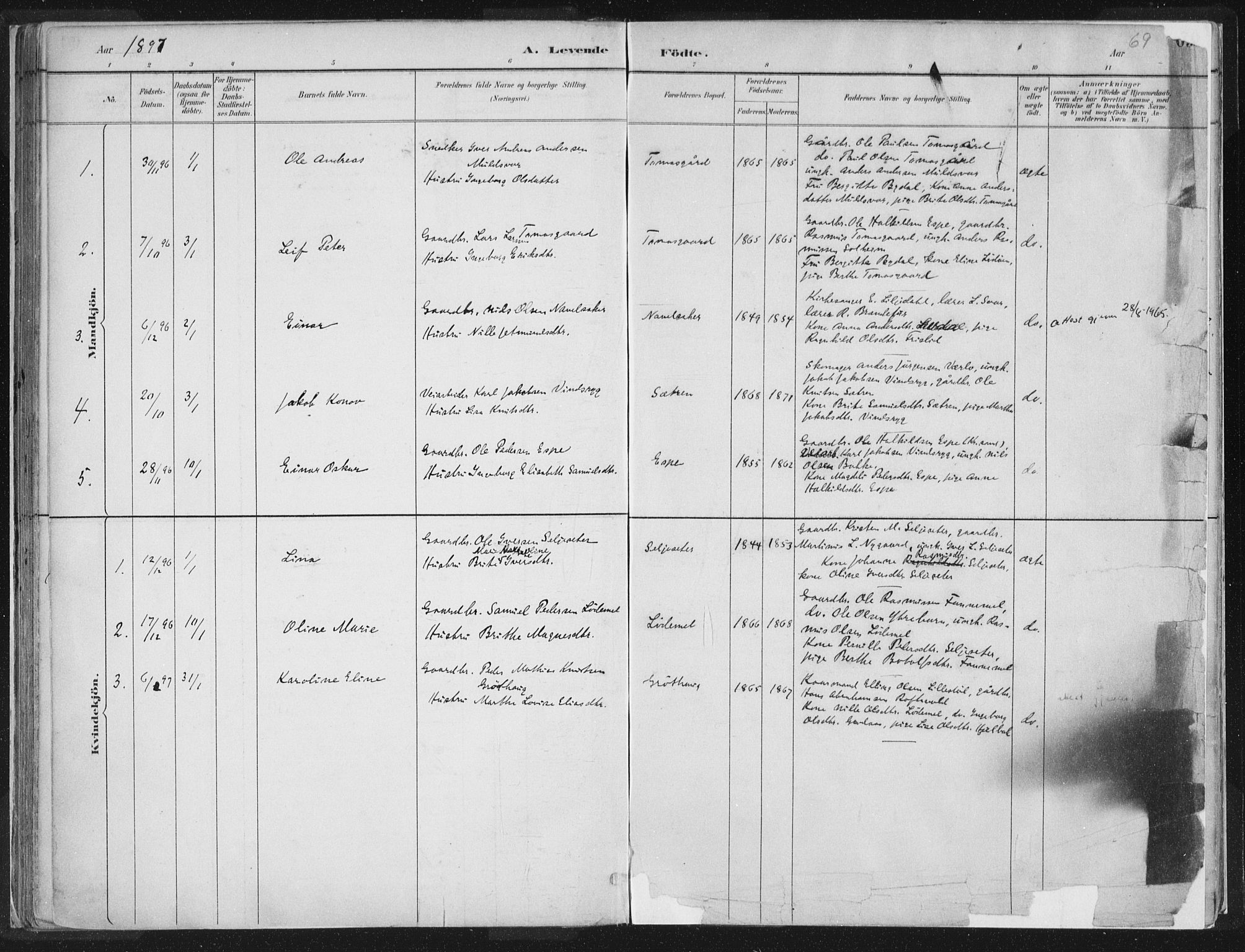 Hornindal sokneprestembete, SAB/A-82401/H/Haa/Haaa/L0003/0001: Parish register (official) no. A 3A, 1887-1917, p. 69