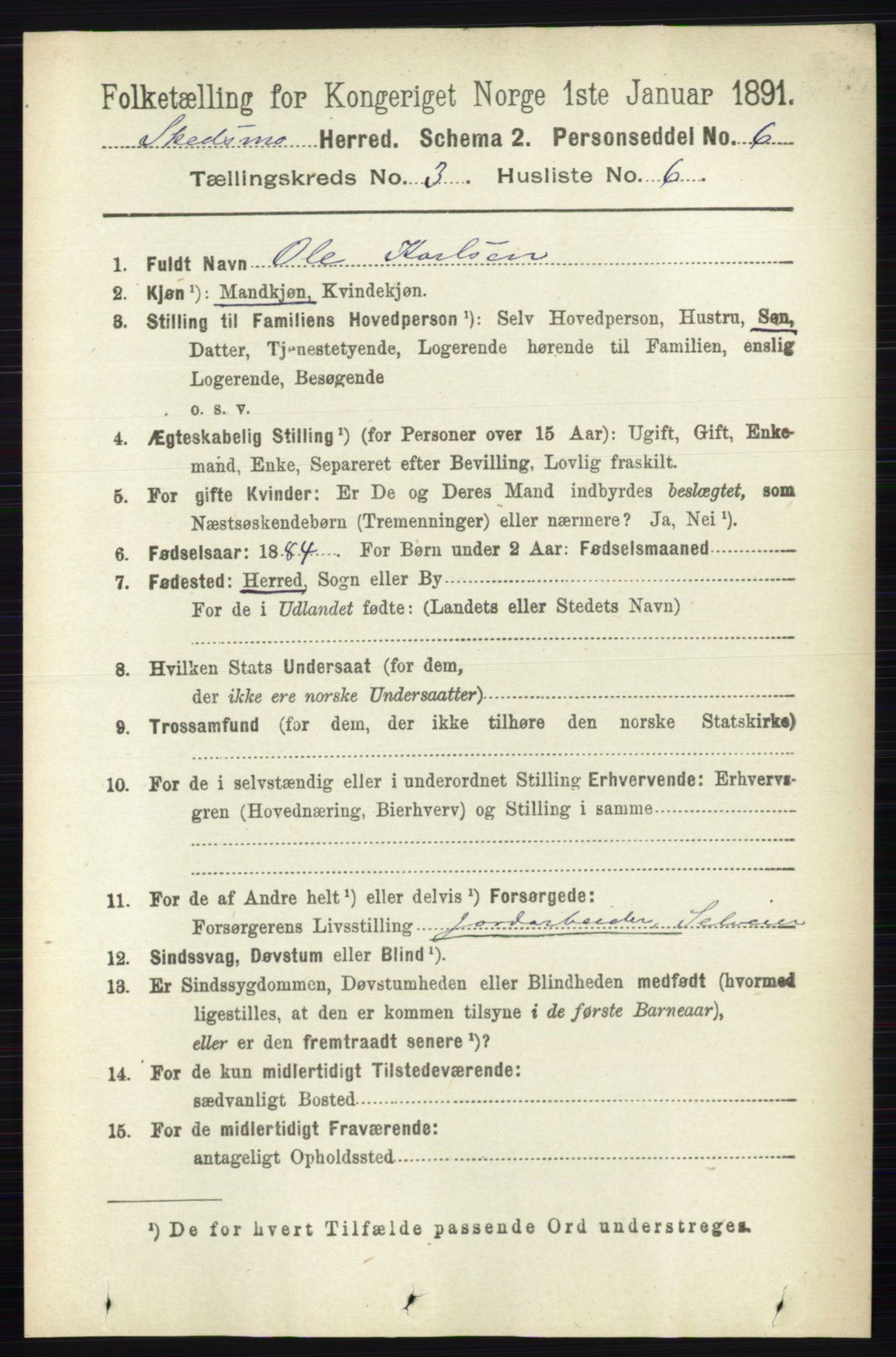 RA, 1891 census for 0231 Skedsmo, 1891, p. 1339