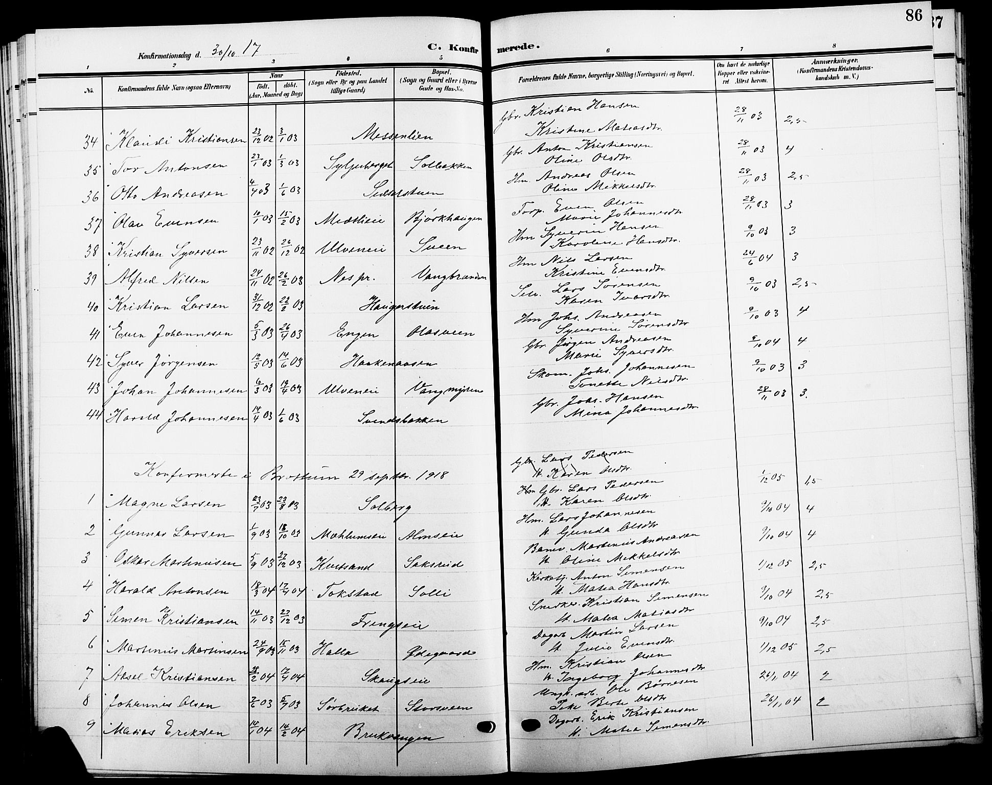 Ringsaker prestekontor, SAH/PREST-014/L/La/L0016: Parish register (copy) no. 16, 1905-1920, p. 86