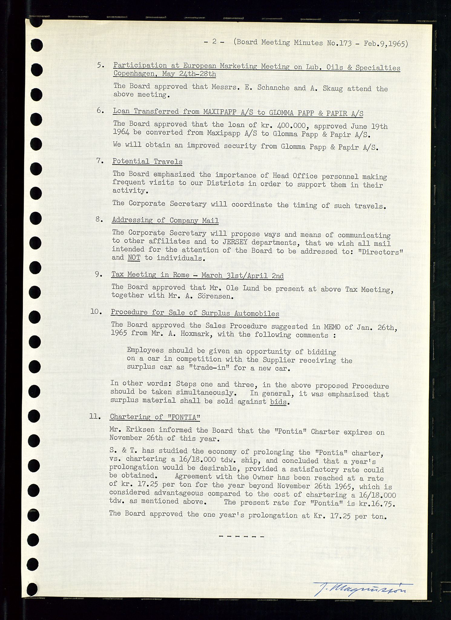 Pa 0982 - Esso Norge A/S, AV/SAST-A-100448/A/Aa/L0002/0001: Den administrerende direksjon Board minutes (styrereferater) / Den administrerende direksjon Board minutes (styrereferater), 1965, p. 152