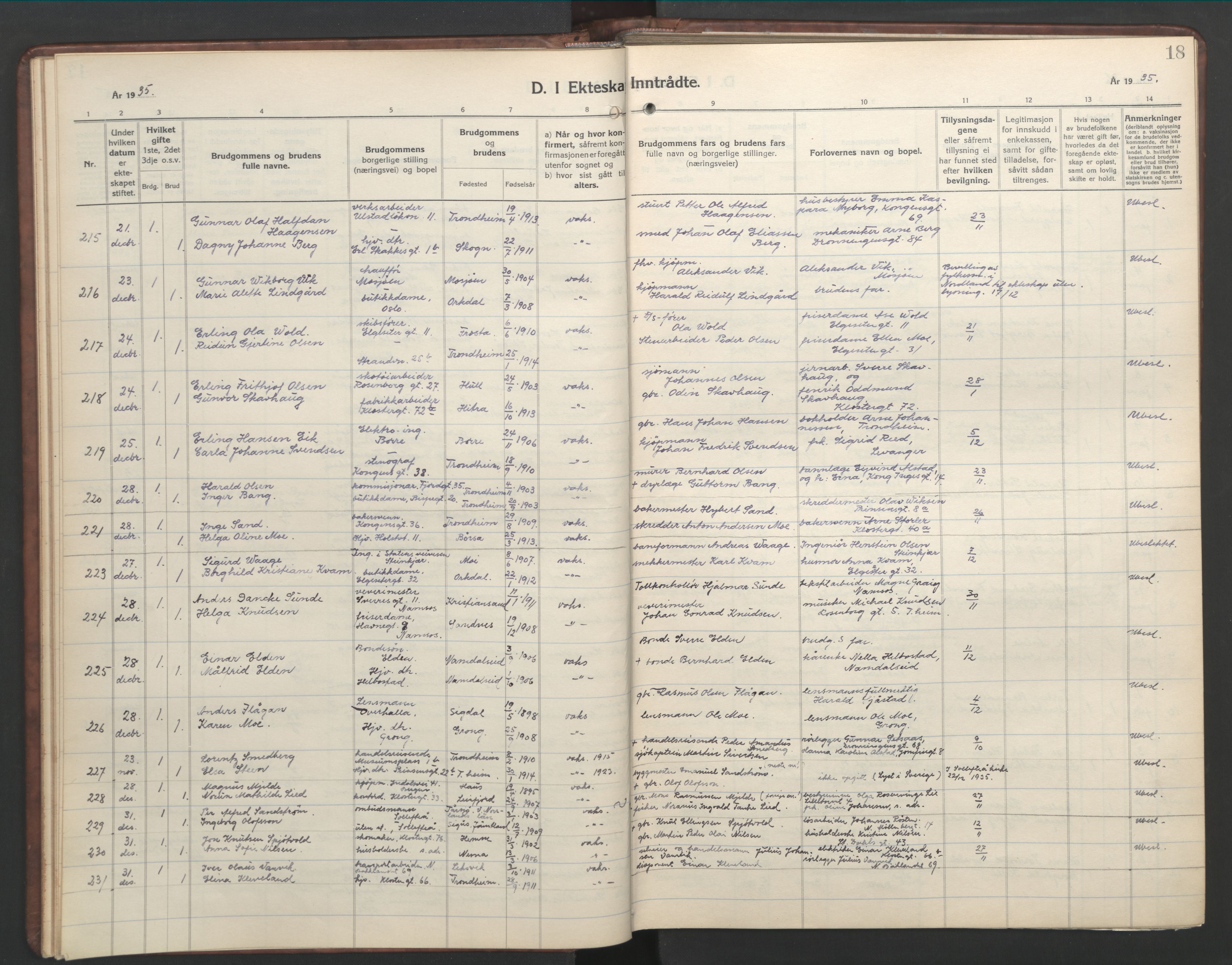Ministerialprotokoller, klokkerbøker og fødselsregistre - Sør-Trøndelag, SAT/A-1456/601/L0101: Parish register (copy) no. 601C19, 1935-1946, p. 18