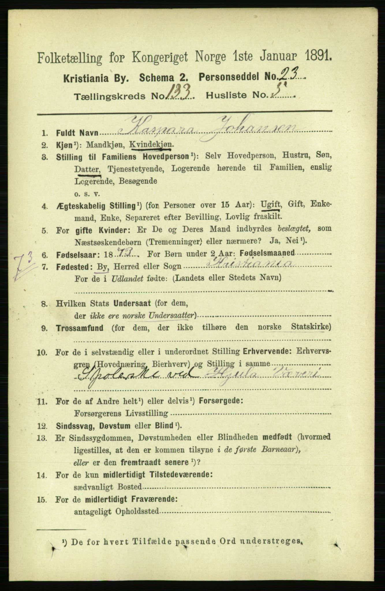 RA, 1891 census for 0301 Kristiania, 1891, p. 72640