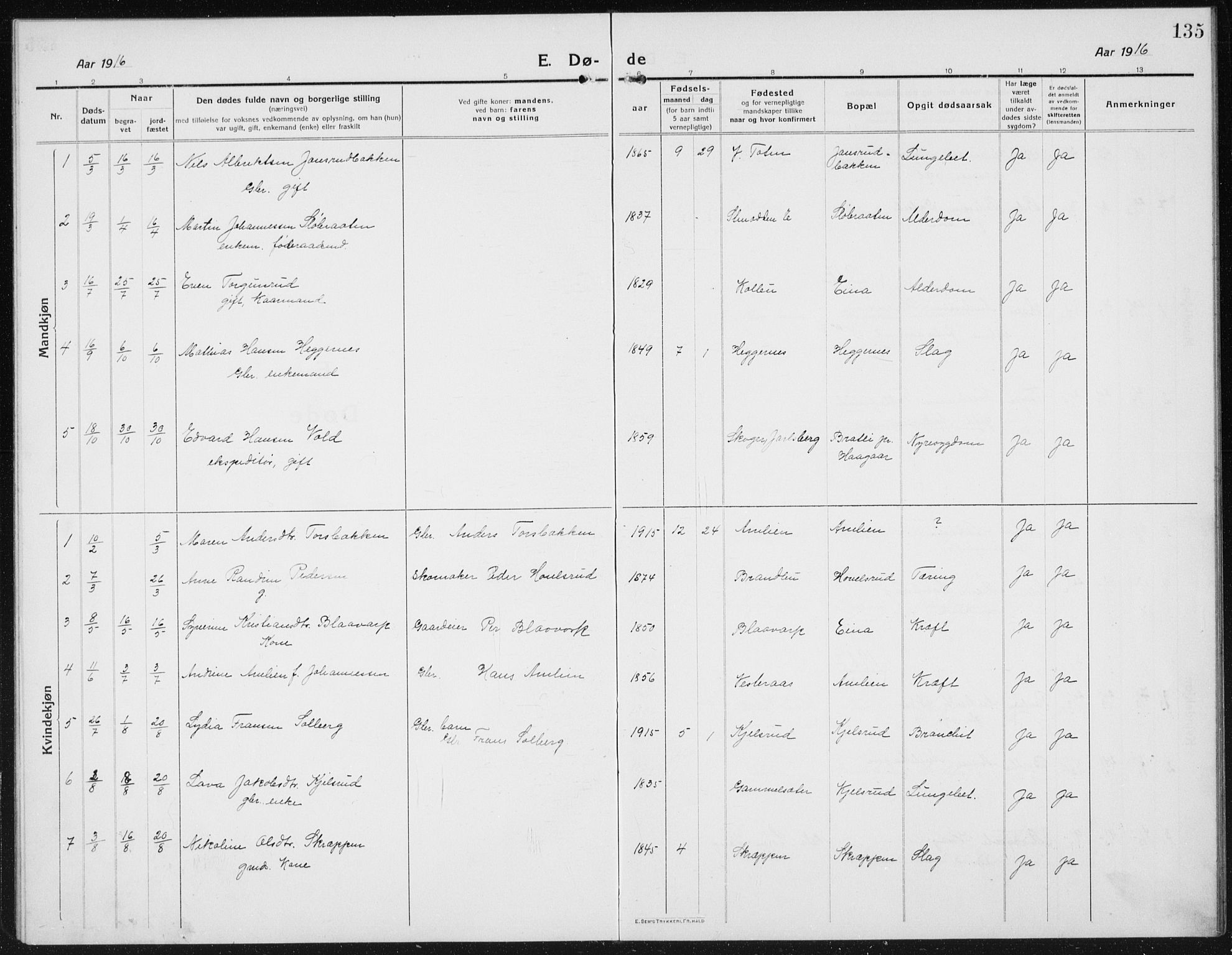 Kolbu prestekontor, SAH/PREST-110/H/Ha/Hab/L0006: Parish register (copy) no. 6, 1916-1934, p. 135