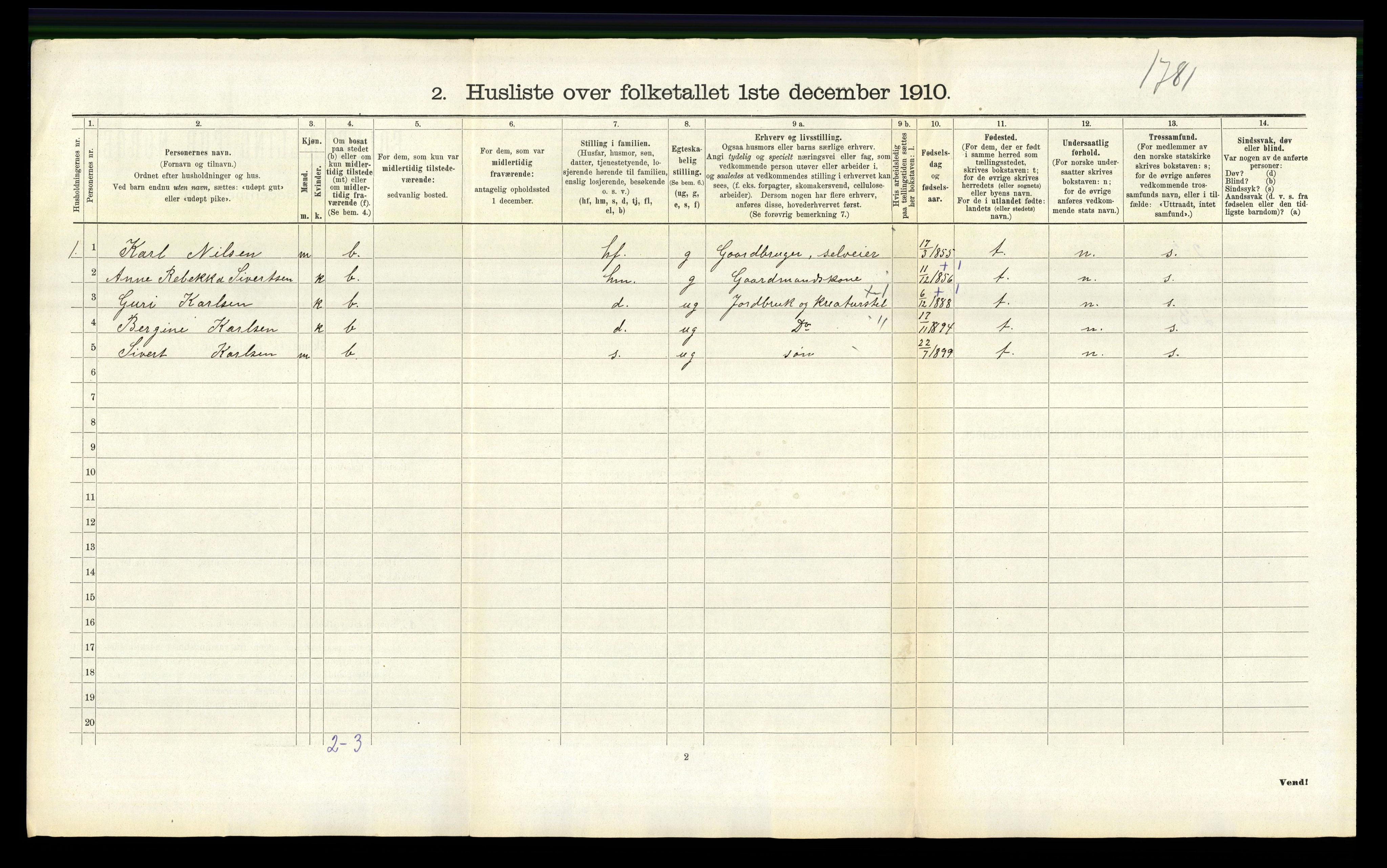 RA, 1910 census for Eigersund, 1910, p. 589