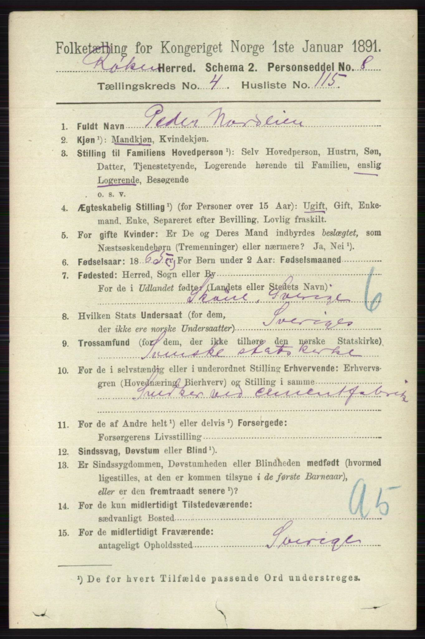 RA, 1891 census for 0627 Røyken, 1891, p. 2752