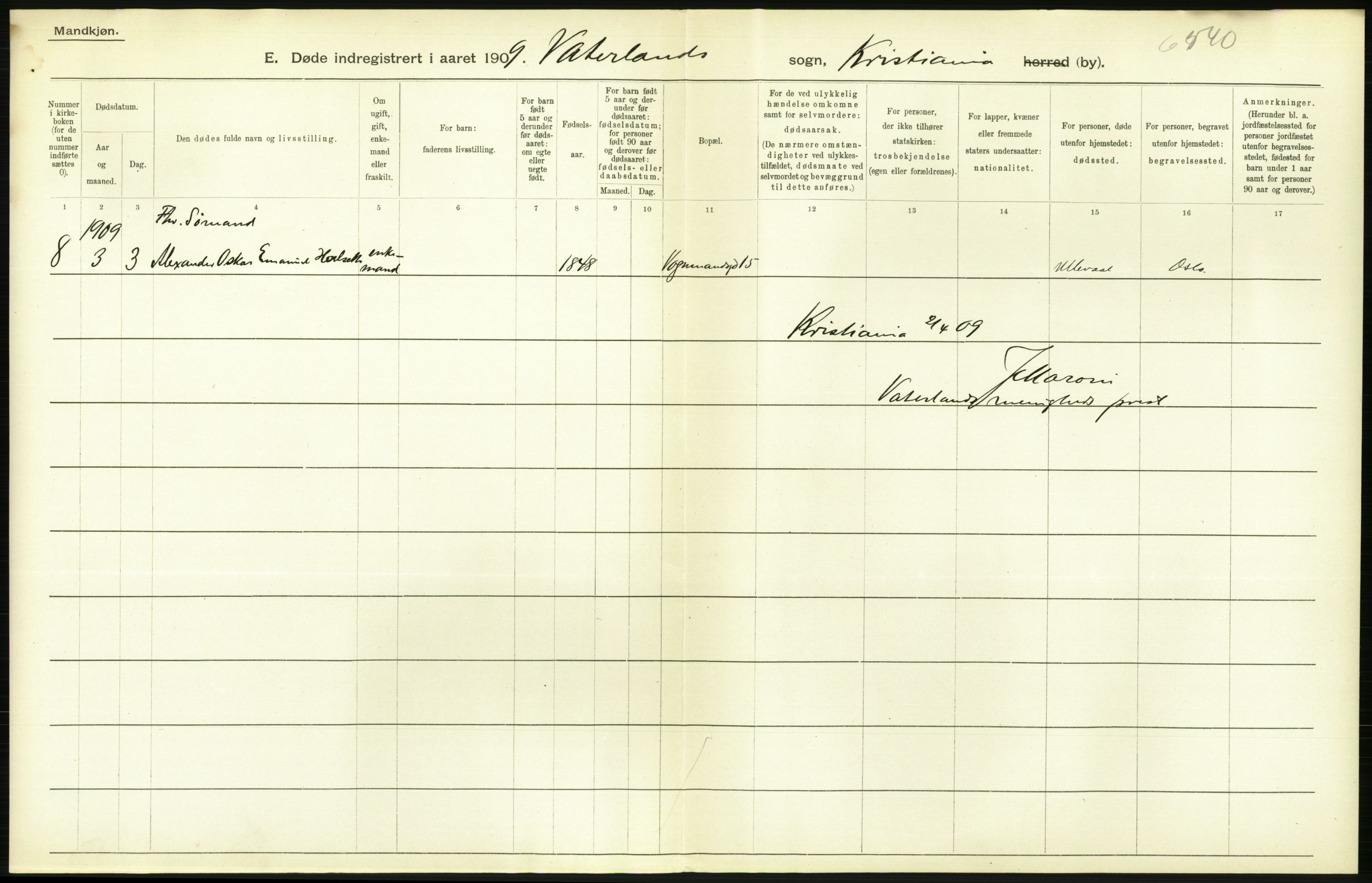 Statistisk sentralbyrå, Sosiodemografiske emner, Befolkning, AV/RA-S-2228/D/Df/Dfa/Dfag/L0010: Kristiania: Døde, dødfødte., 1909, p. 408