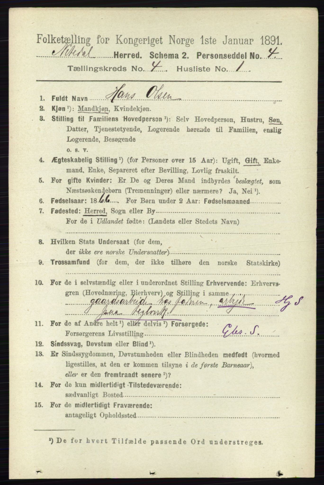 RA, 1891 census for 0233 Nittedal, 1891, p. 1704