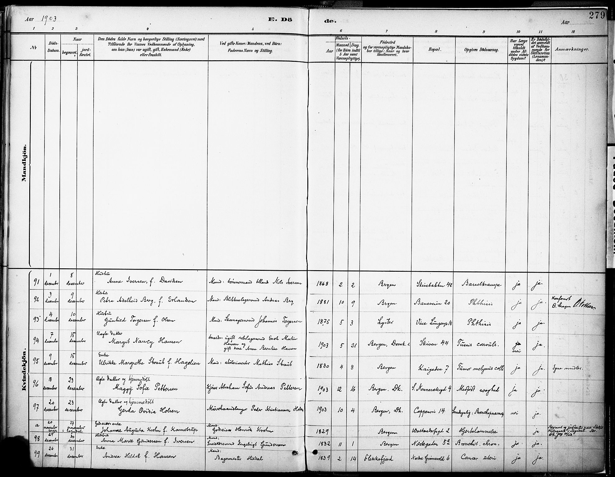 Domkirken sokneprestembete, AV/SAB-A-74801/H/Haa/L0043: Parish register (official) no. E 5, 1882-1904, p. 279