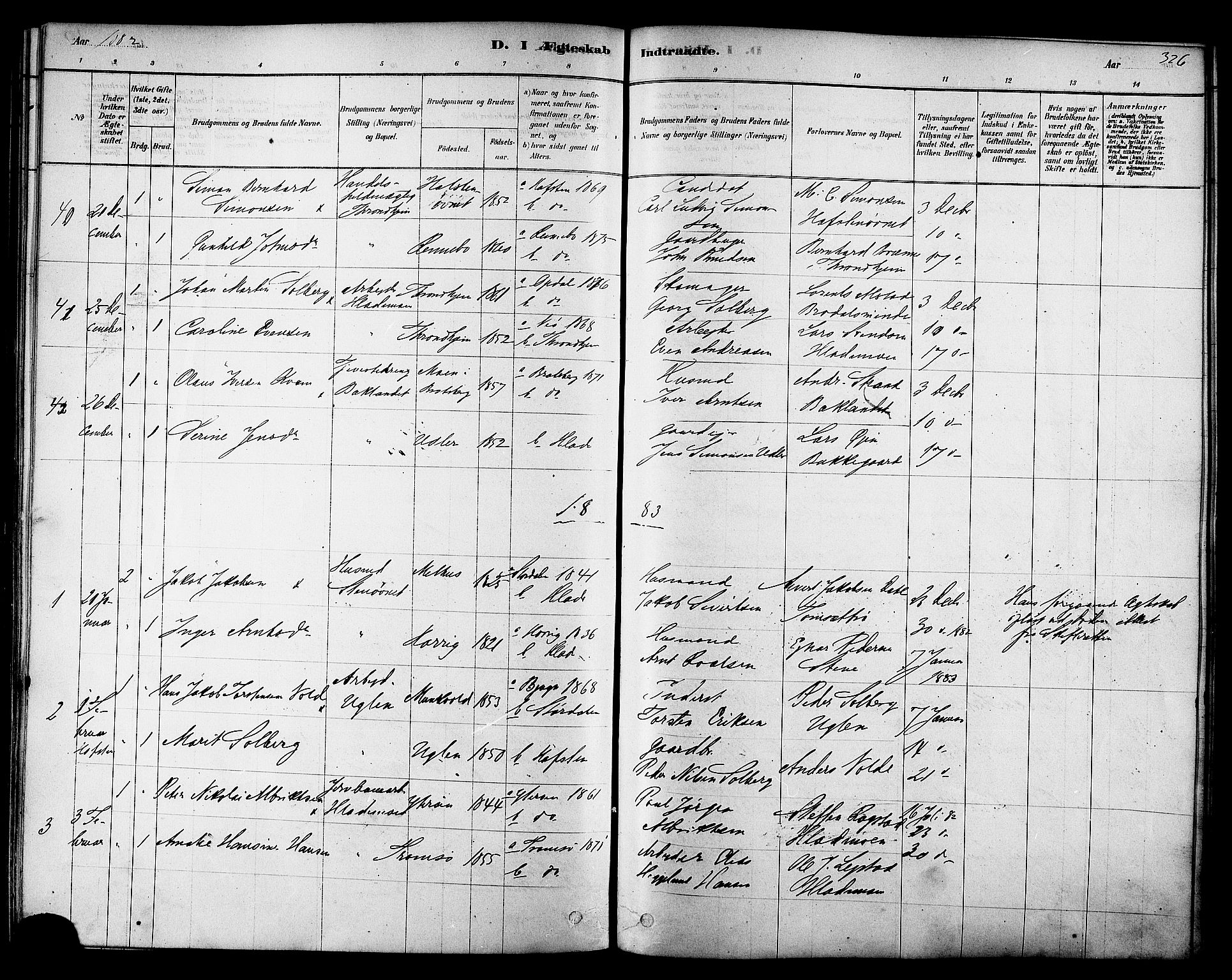 Ministerialprotokoller, klokkerbøker og fødselsregistre - Sør-Trøndelag, SAT/A-1456/606/L0294: Parish register (official) no. 606A09, 1878-1886, p. 326