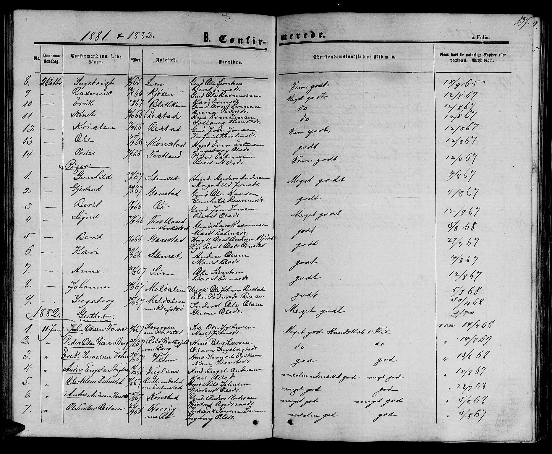 Ministerialprotokoller, klokkerbøker og fødselsregistre - Sør-Trøndelag, SAT/A-1456/694/L1131: Parish register (copy) no. 694C03, 1858-1886, p. 137