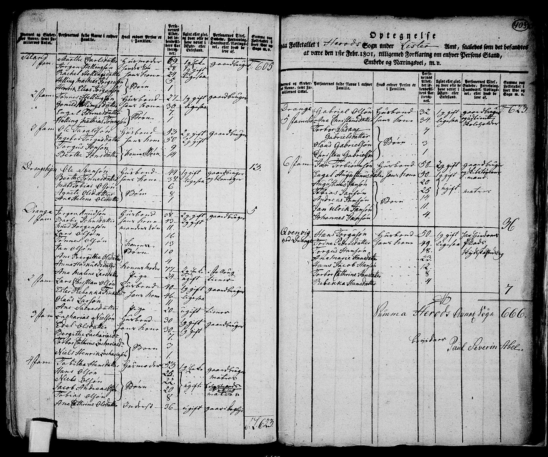 RA, 1801 census for 1041P Vanse, 1801, p. 402b-403a