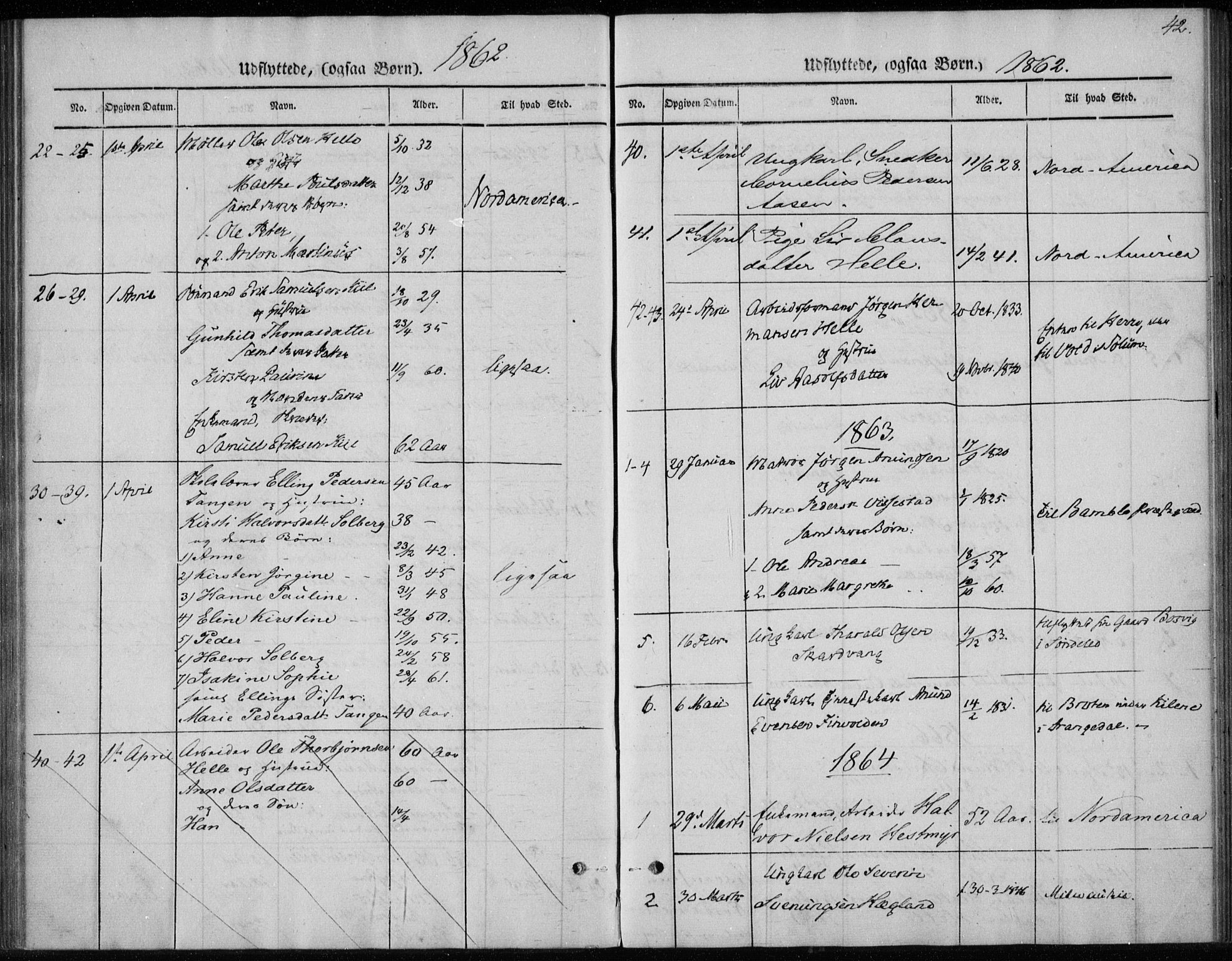 Sannidal kirkebøker, SAKO/A-296/F/Fa/L0013: Parish register (official) no. 13, 1854-1873, p. 42