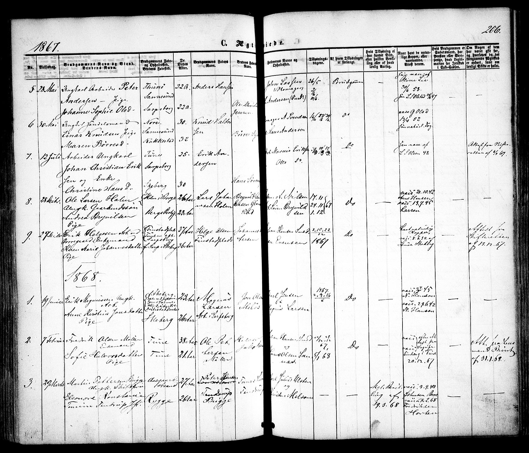 Sarpsborg prestekontor Kirkebøker, AV/SAO-A-2006/F/Fa/L0001: Parish register (official) no. 1, 1859-1868, p. 206