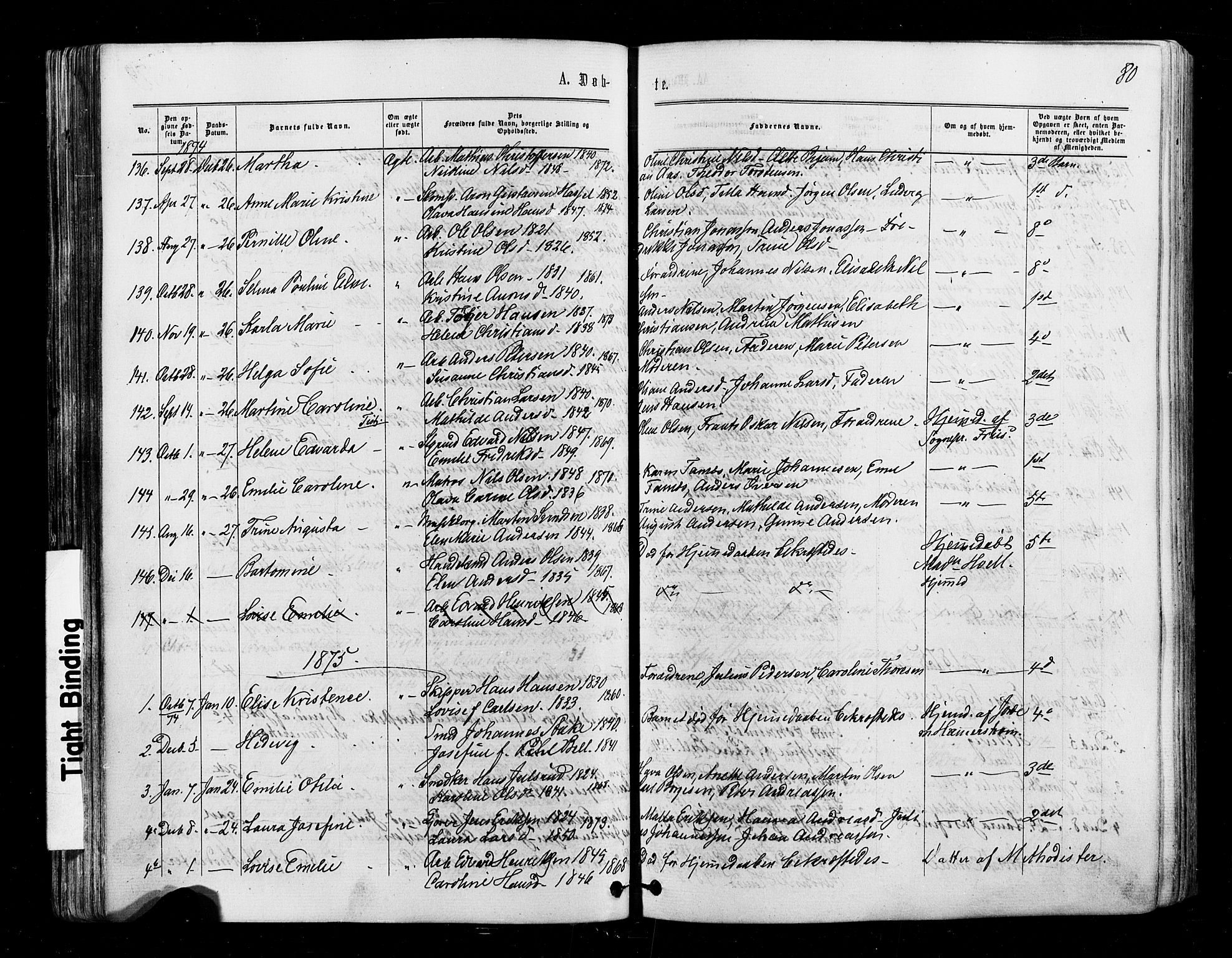 Halden prestekontor Kirkebøker, SAO/A-10909/F/Fa/L0009: Parish register (official) no. I 9, 1866-1877, p. 80