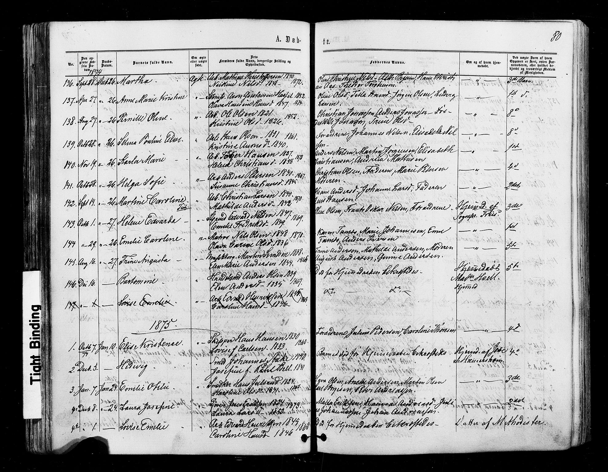 Halden prestekontor Kirkebøker, AV/SAO-A-10909/F/Fa/L0009: Parish register (official) no. I 9, 1866-1877, p. 80