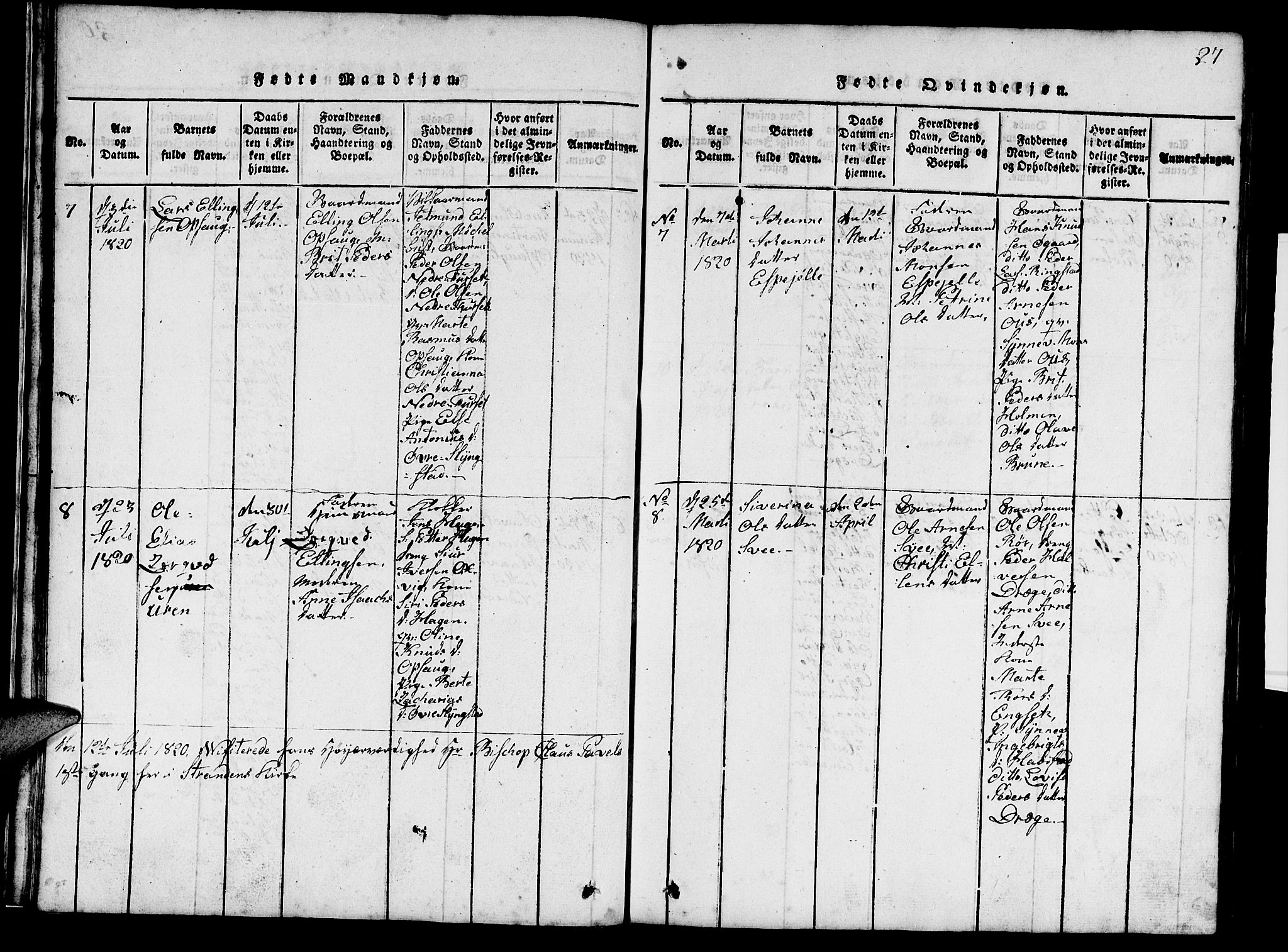 Ministerialprotokoller, klokkerbøker og fødselsregistre - Møre og Romsdal, SAT/A-1454/520/L0289: Parish register (copy) no. 520C01, 1817-1837, p. 27