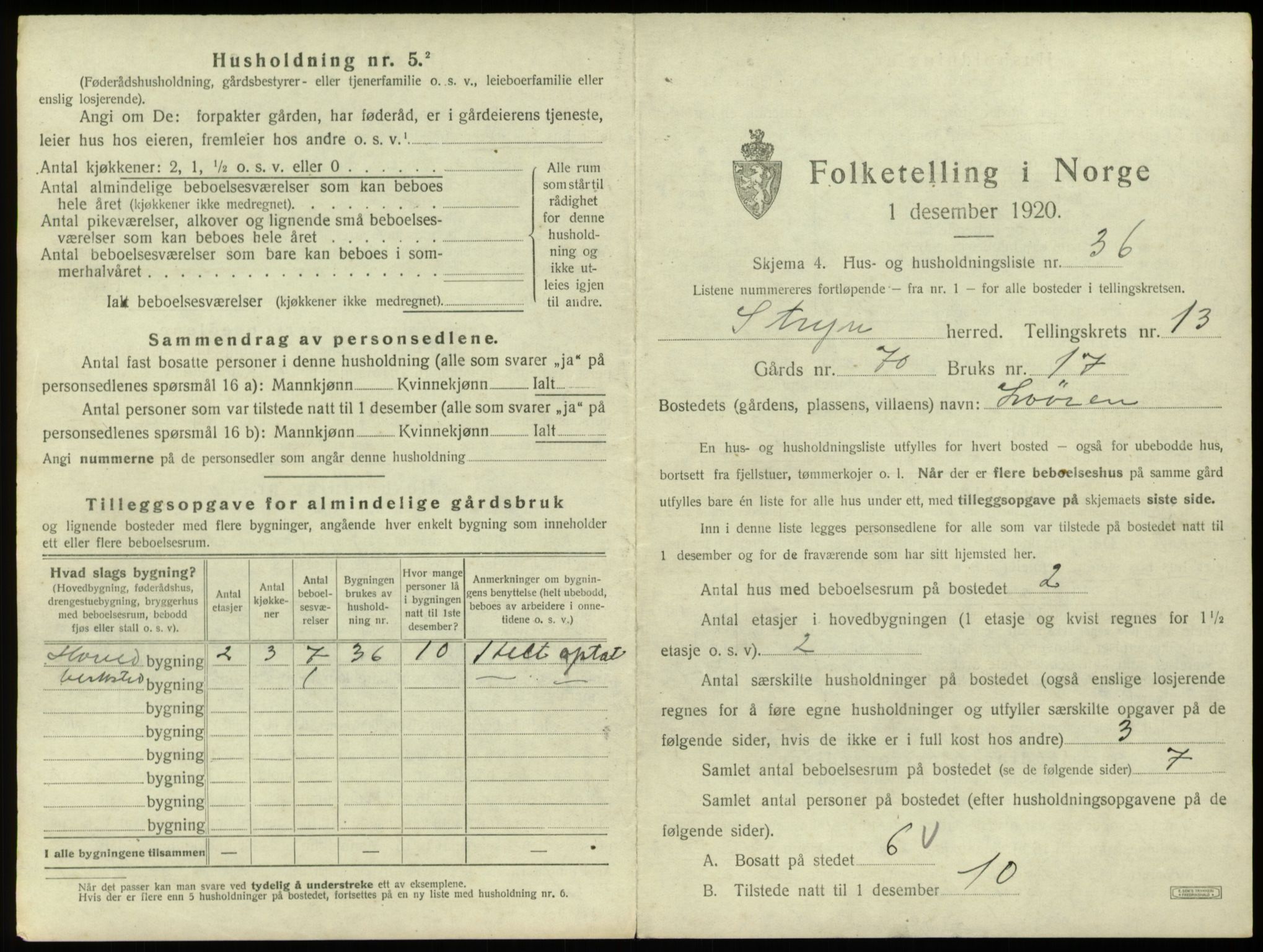 SAB, 1920 census for Stryn, 1920, p. 847