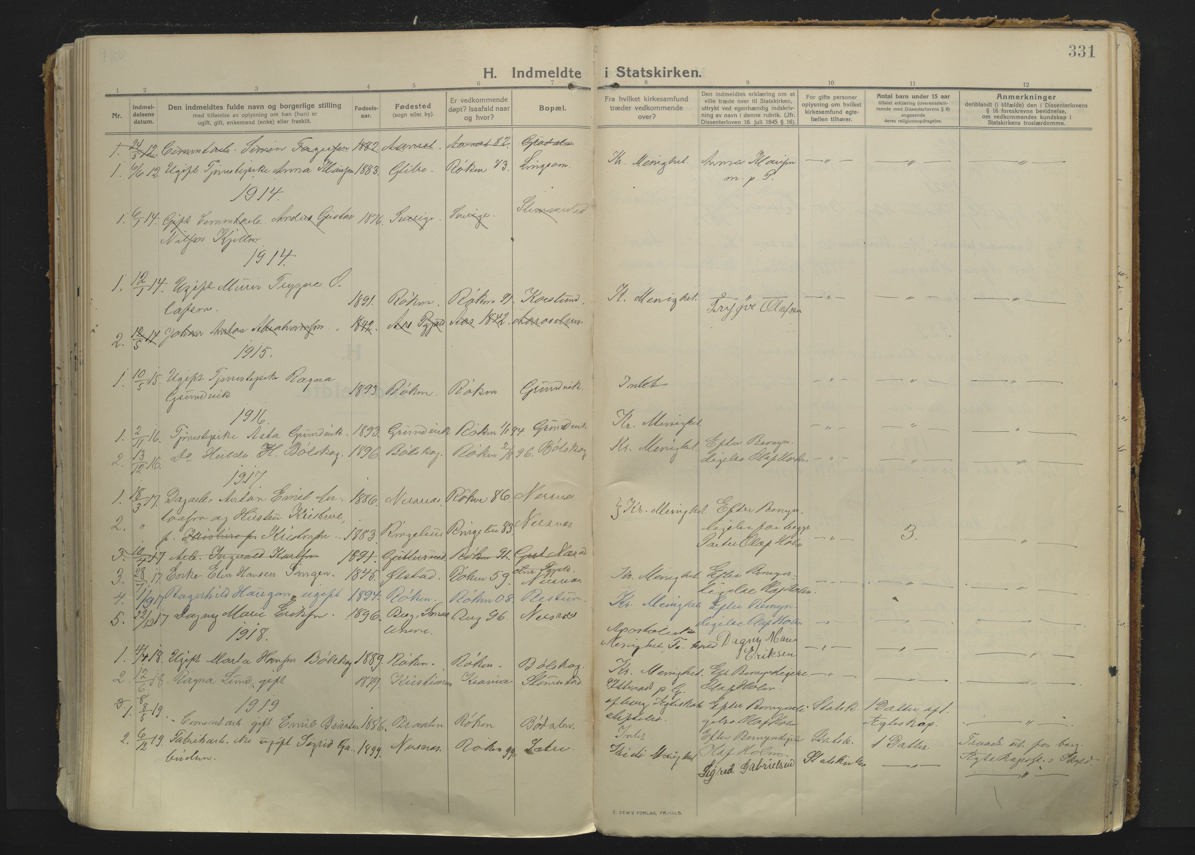 Røyken kirkebøker, AV/SAKO-A-241/F/Fa/L0010: Parish register (official) no. 10, 1912-1927, p. 331