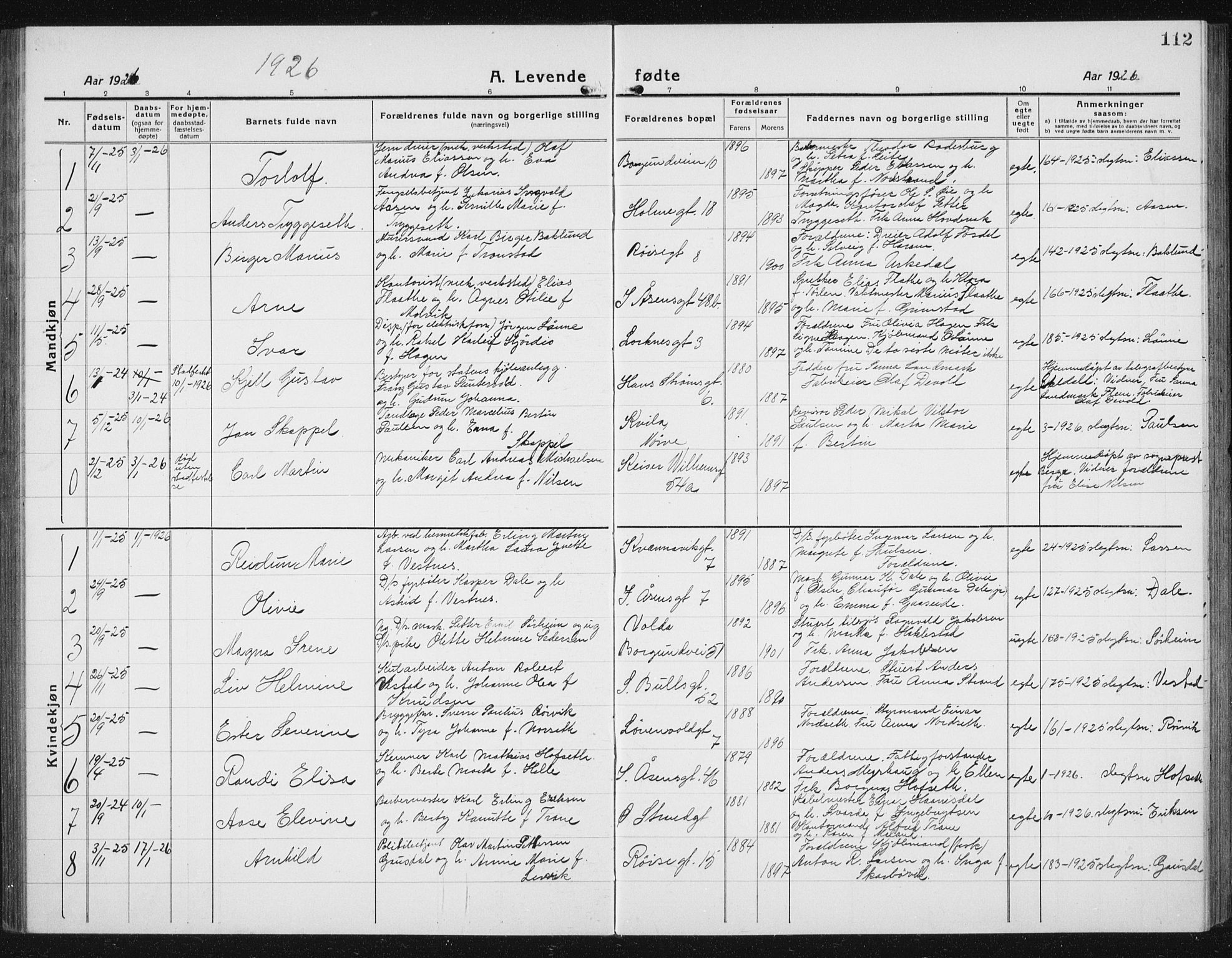 Ministerialprotokoller, klokkerbøker og fødselsregistre - Møre og Romsdal, AV/SAT-A-1454/529/L0475: Parish register (copy) no. 529C12, 1921-1934, p. 112