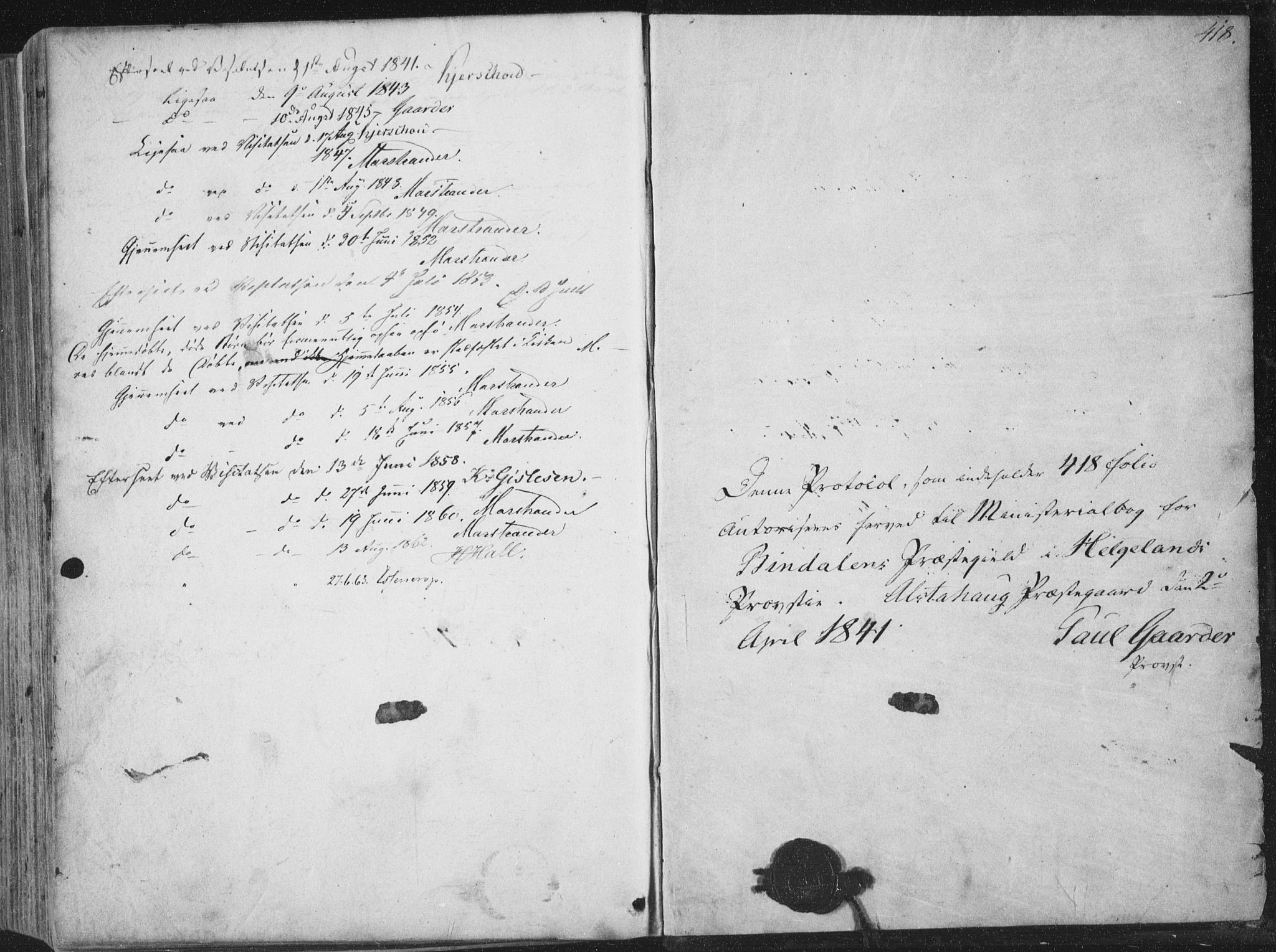 Ministerialprotokoller, klokkerbøker og fødselsregistre - Nordland, SAT/A-1459/810/L0144: Parish register (official) no. 810A07 /1, 1841-1862, p. 418