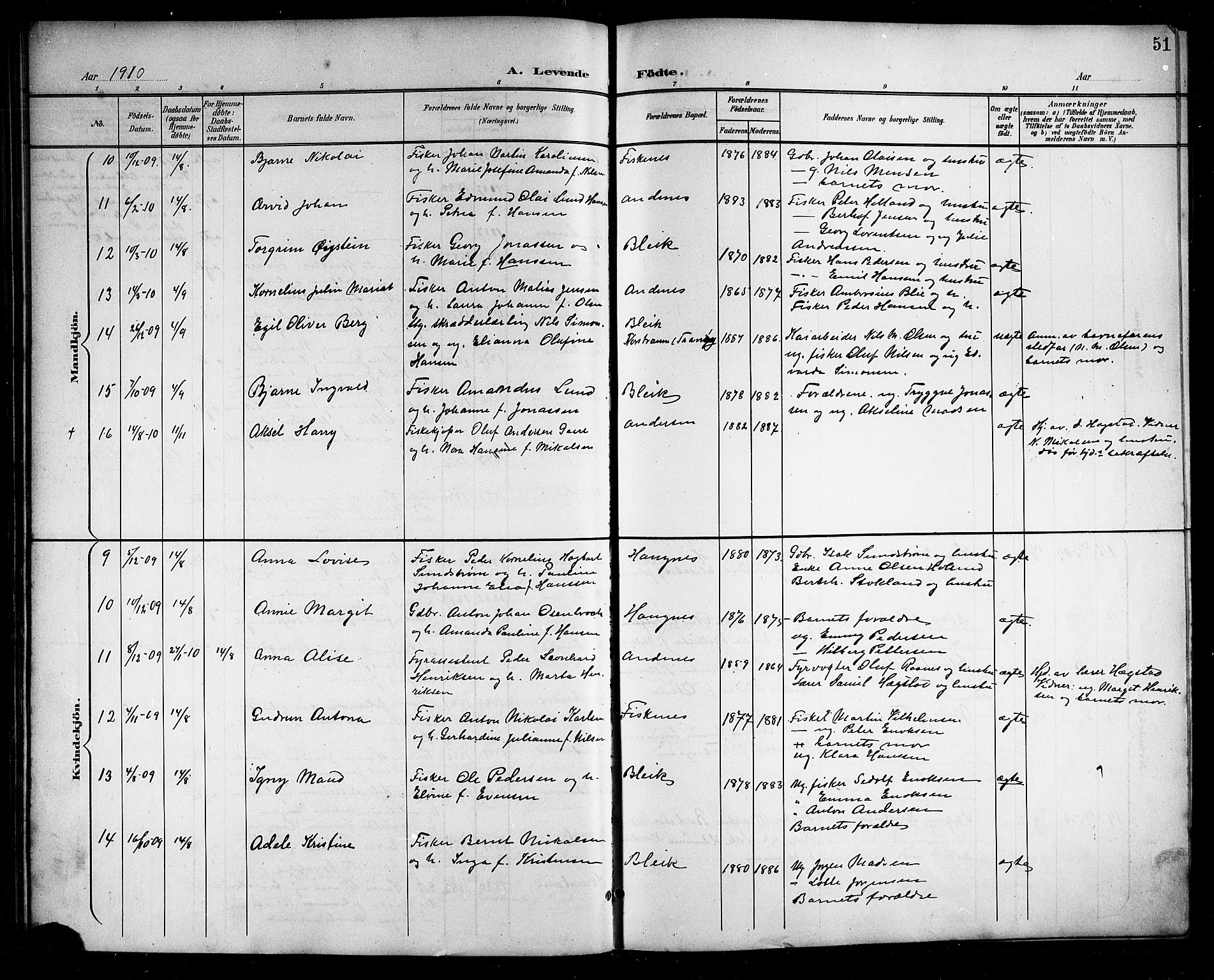 Ministerialprotokoller, klokkerbøker og fødselsregistre - Nordland, AV/SAT-A-1459/899/L1449: Parish register (copy) no. 899C04, 1900-1918, p. 51