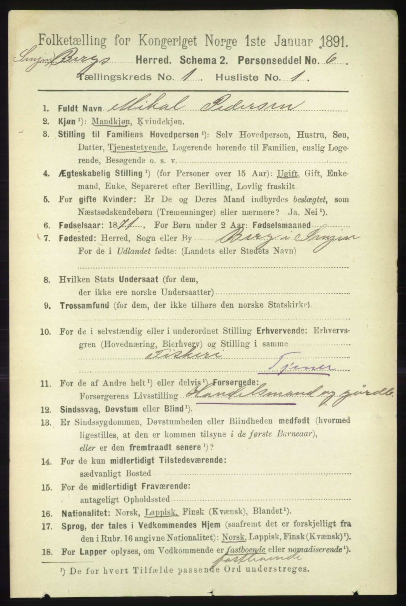 RA, 1891 census for 1929 Berg, 1891, p. 100