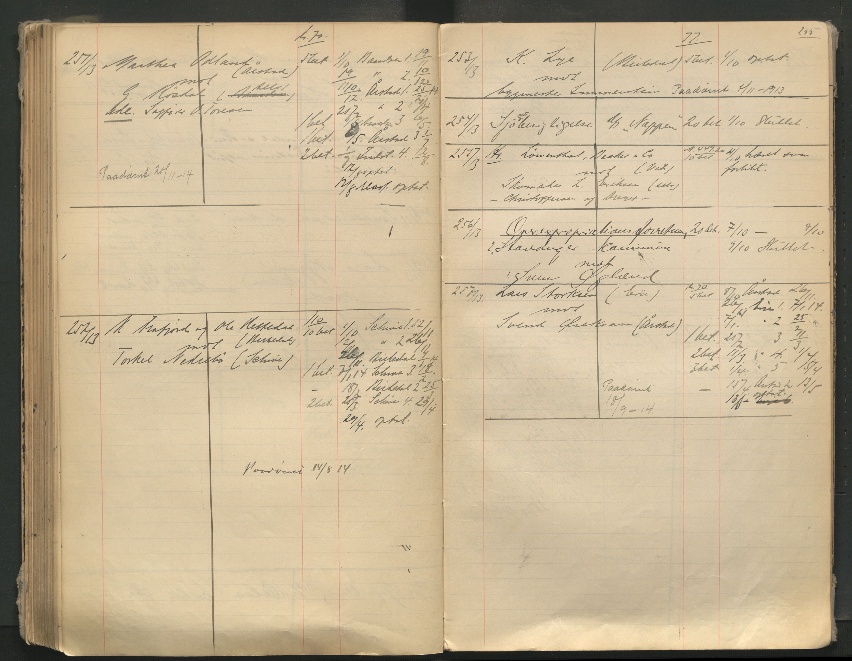 Stavanger byfogd, AV/SAST-A-101408/001/3/32/32A/L0005: Saksliste for Stavanger byting, 1910-1914, p. 254-255