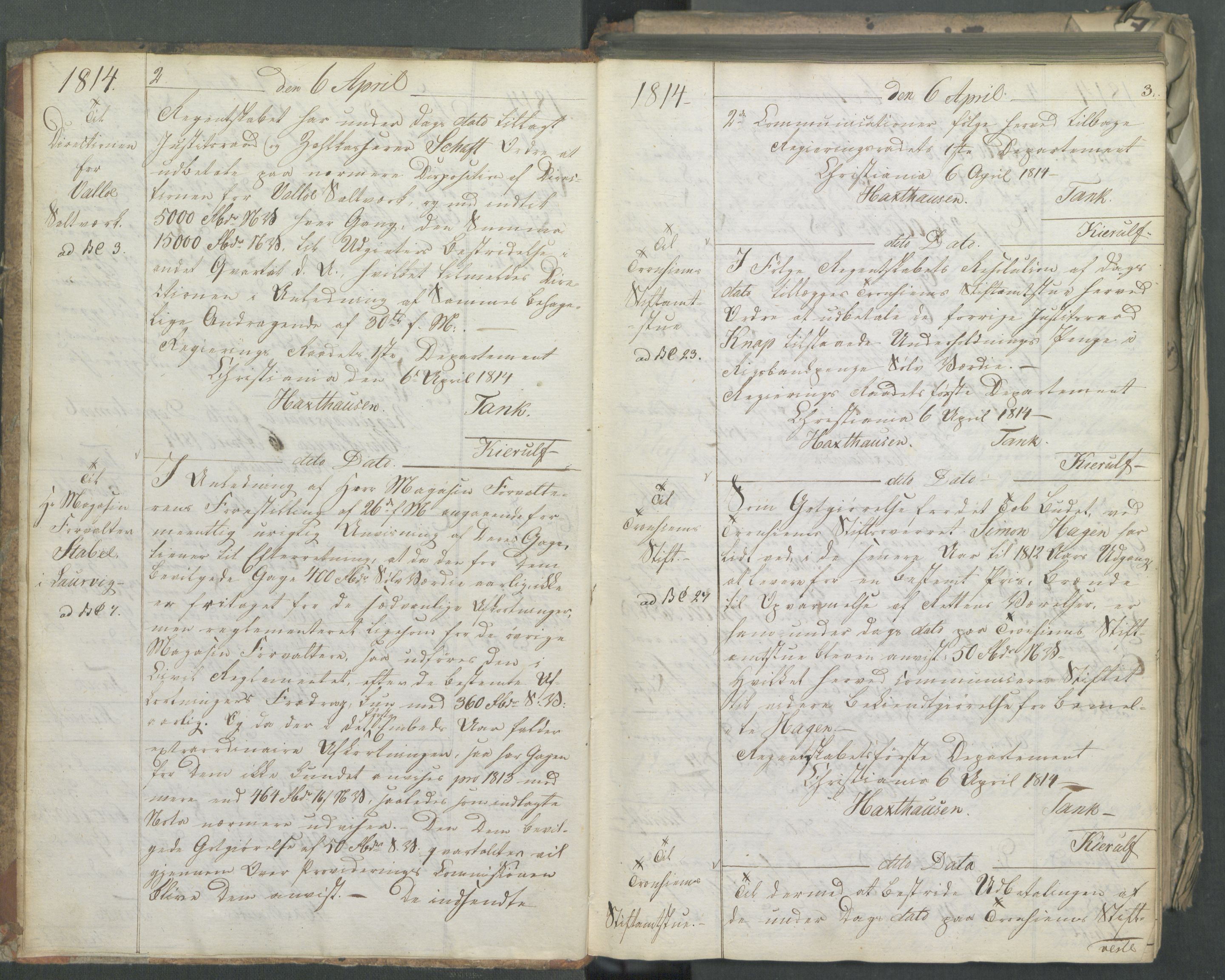 Departementene i 1814, AV/RA-S-3899/Fa/L0011: Bokholderkontoret - Kopibok, 1814, p. 2-3