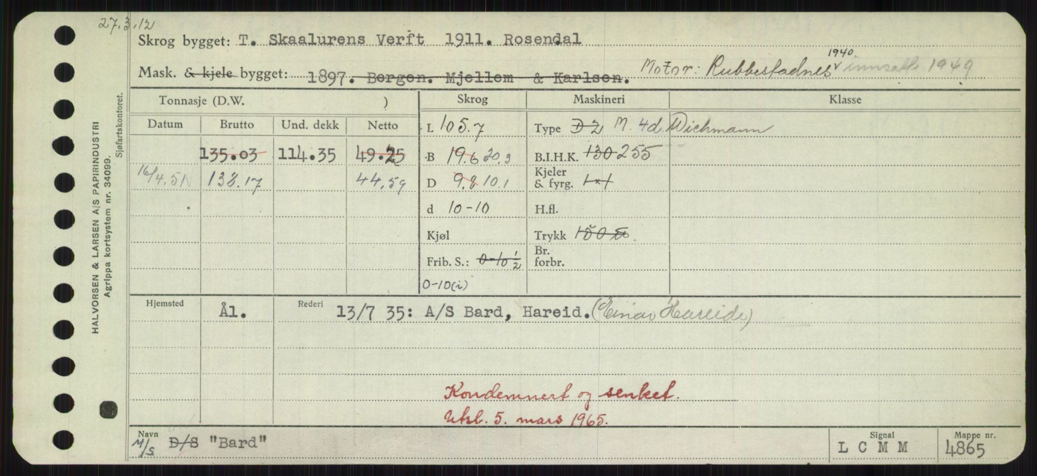 Sjøfartsdirektoratet med forløpere, Skipsmålingen, RA/S-1627/H/Hd/L0003: Fartøy, B-Bev, p. 265