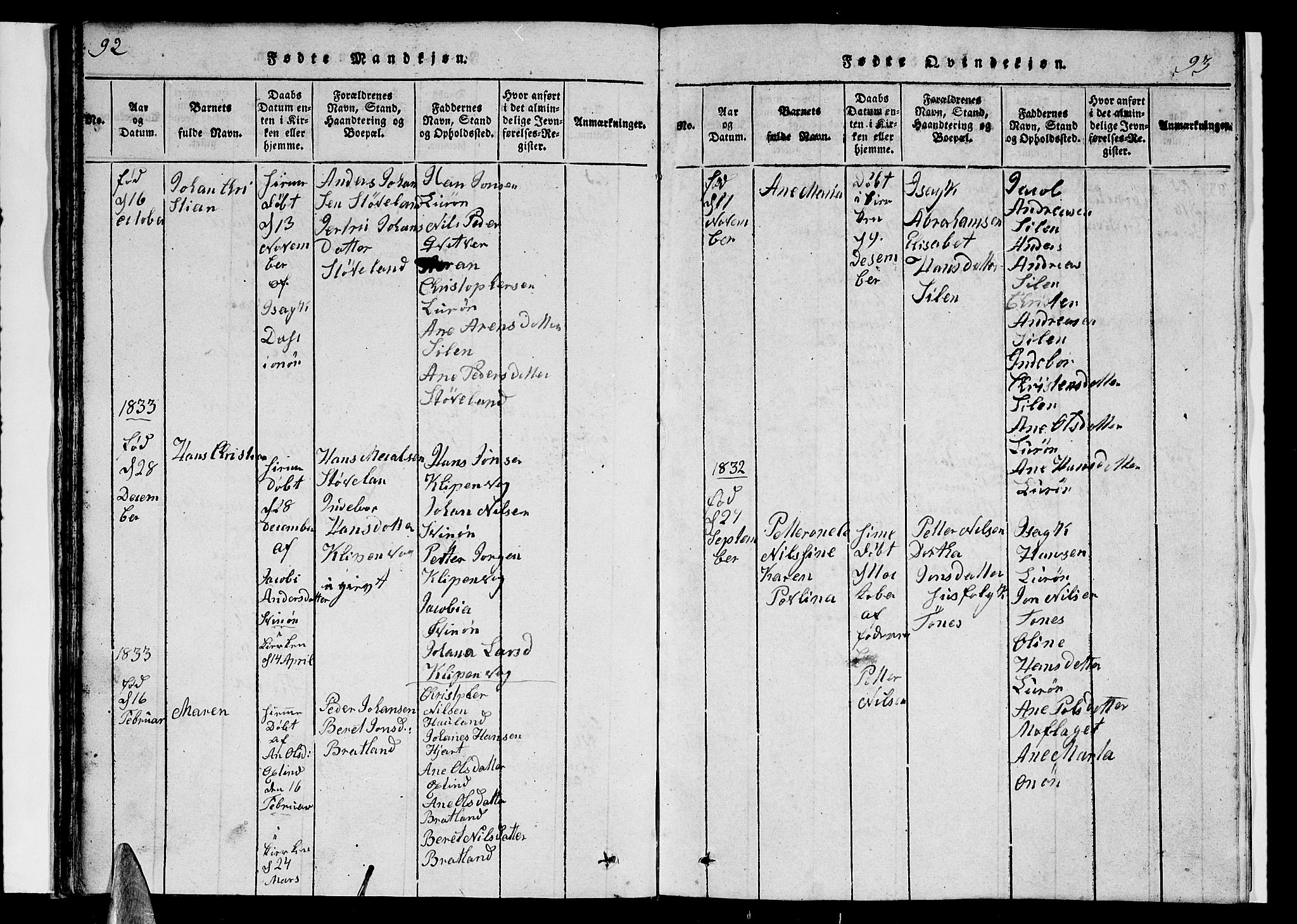 Ministerialprotokoller, klokkerbøker og fødselsregistre - Nordland, SAT/A-1459/839/L0571: Parish register (copy) no. 839C01, 1820-1840, p. 92-93