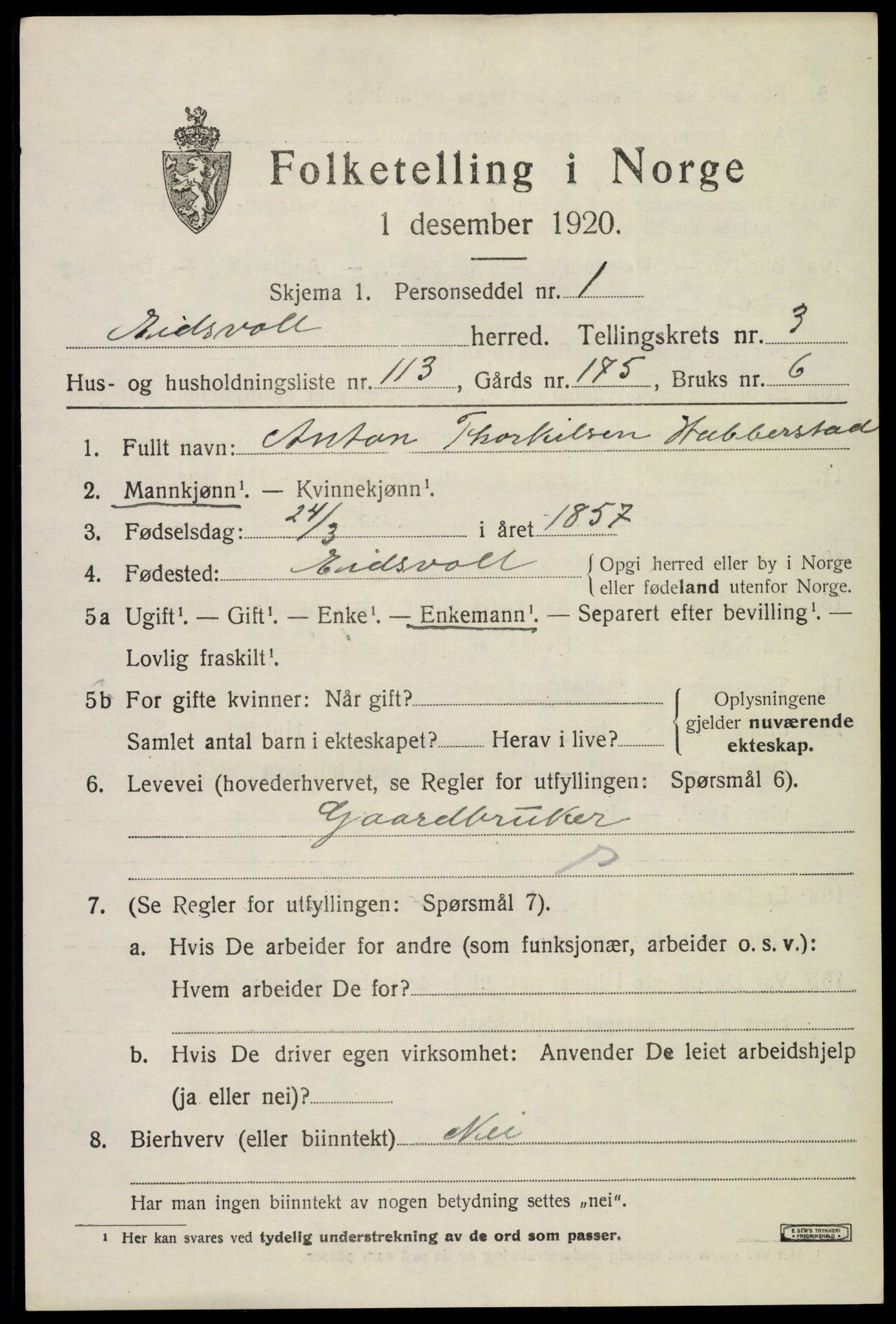SAO, 1920 census for Eidsvoll, 1920, p. 8987
