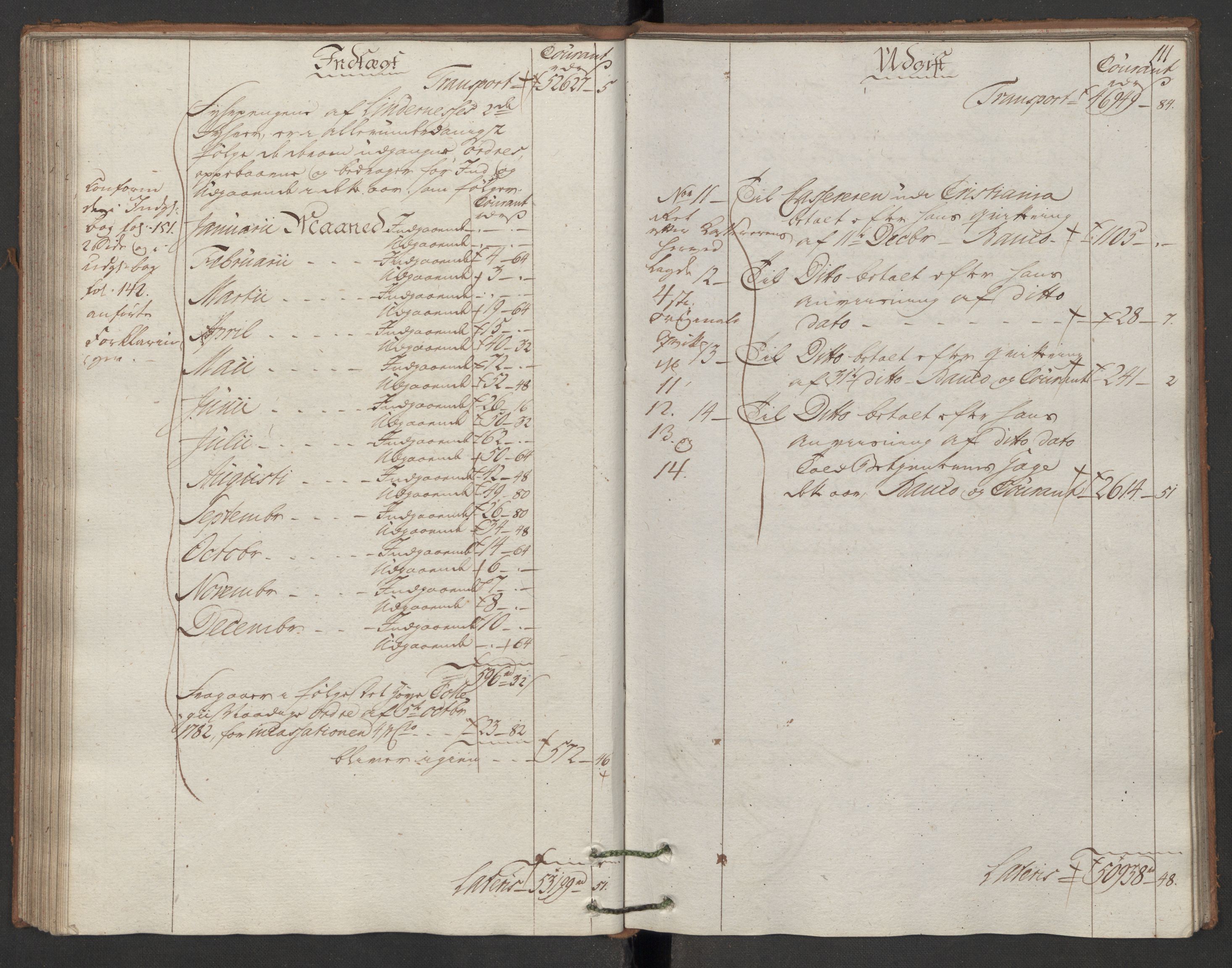 Generaltollkammeret, tollregnskaper, AV/RA-EA-5490/R12/L0119/0001: Tollregnskaper Langesund / Utgående hovedtollbok, 1786, p. 110b-111a