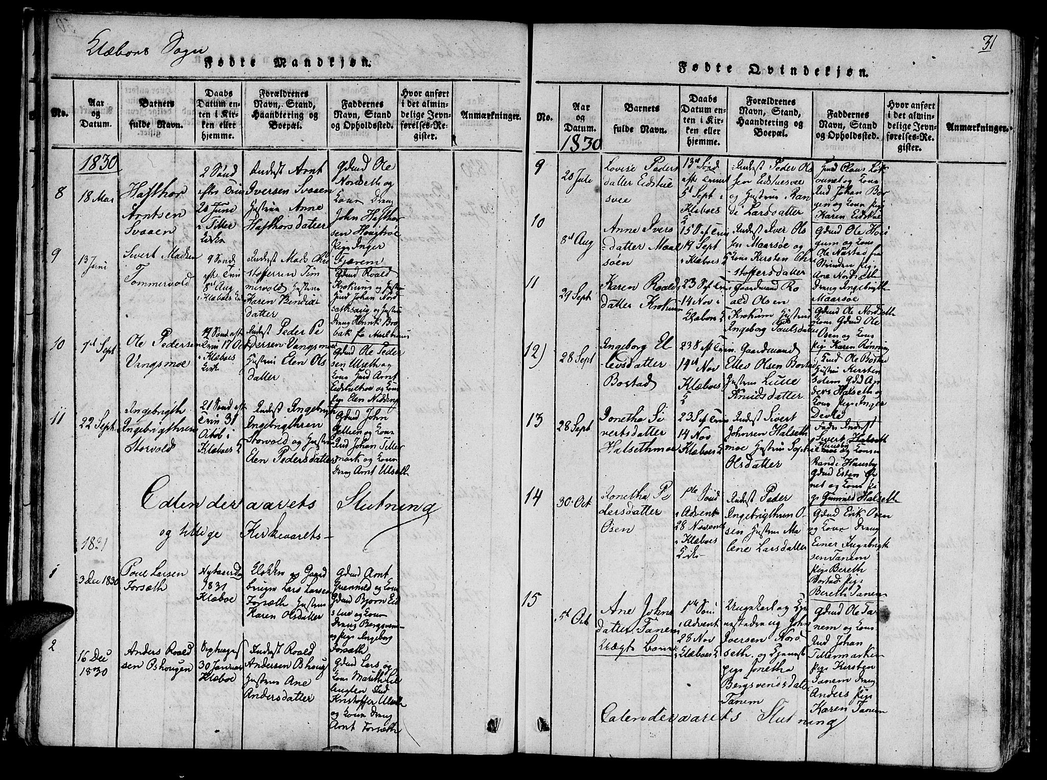 Ministerialprotokoller, klokkerbøker og fødselsregistre - Sør-Trøndelag, AV/SAT-A-1456/618/L0439: Parish register (official) no. 618A04 /1, 1816-1843, p. 31