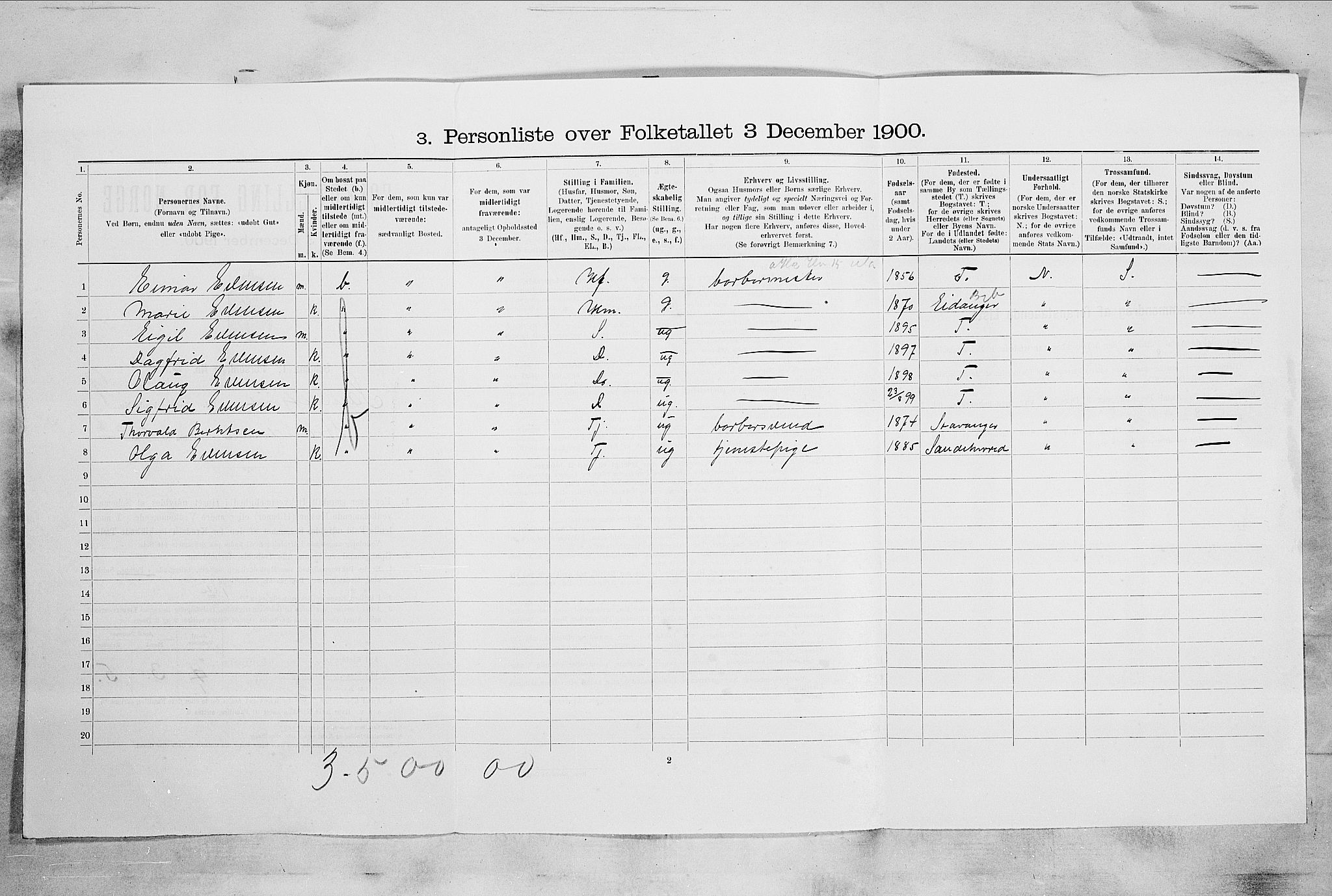 RA, 1900 census for Sandefjord, 1900, p. 2393